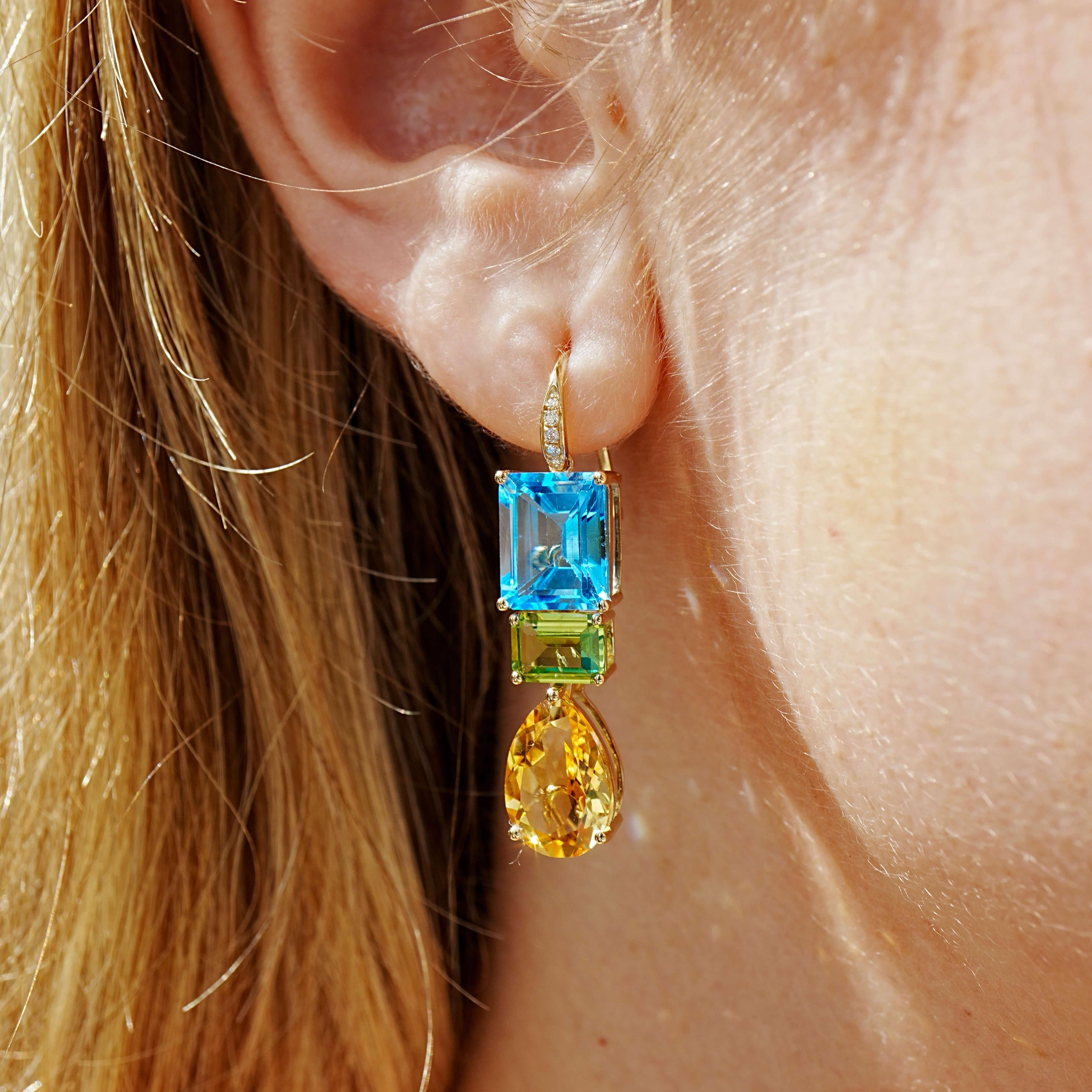 Kai GemFusion 13.65ctw Topaz Peridot Cirtine Diamond Convertible Drop Earrings Pour femmes en vente