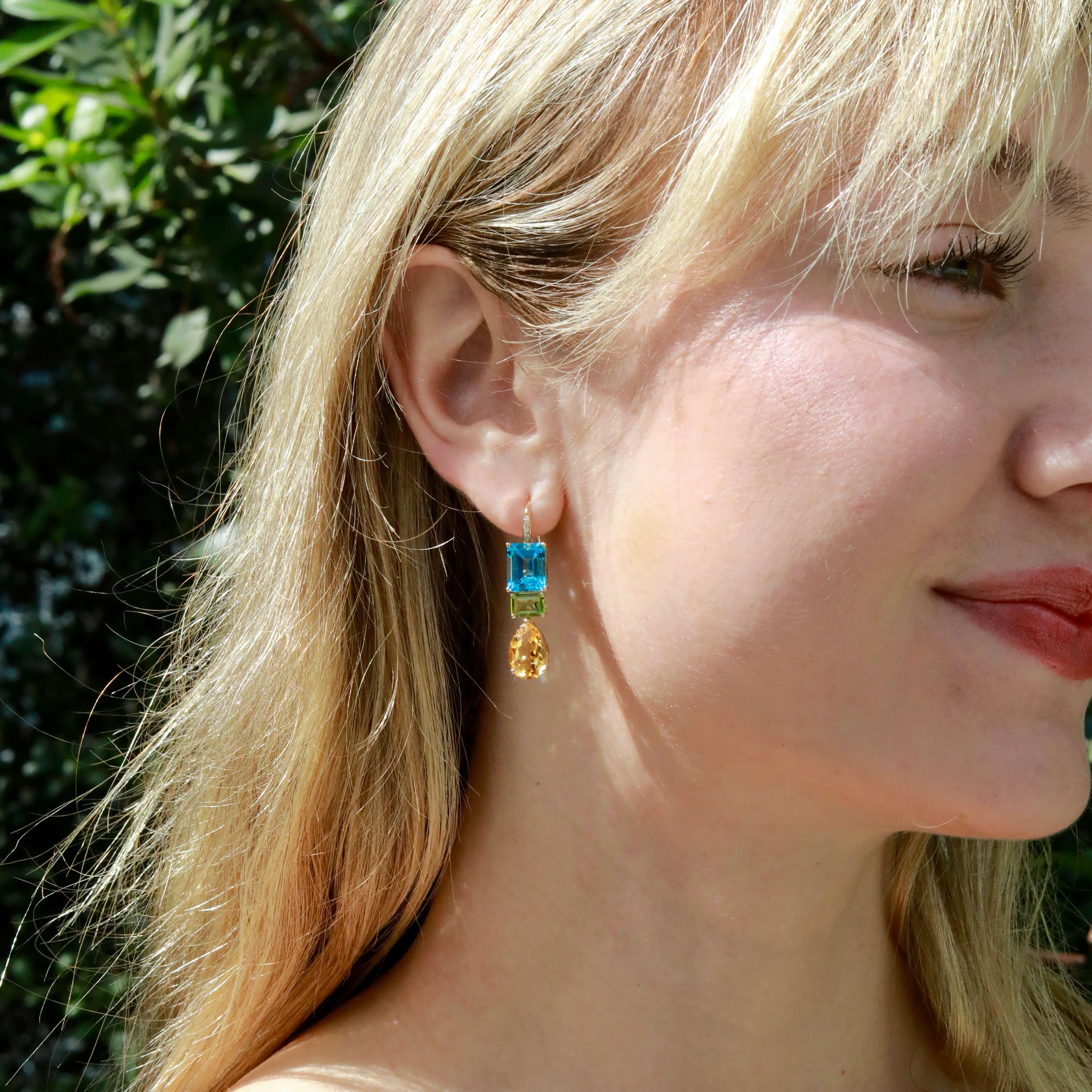 Kai GemFusion 13.65ctw Topaz Peridot Cirtine Diamond Convertible Drop Earrings en vente 2