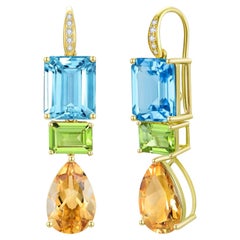 GemFusion 13.65ctw Topaz Peridot Cirtine Diamond Convertible Drop Earrings