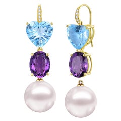 Kai GemFusion 14,85ctw Topazio Ametista Diamante Perla Orecchini pendenti convertibili