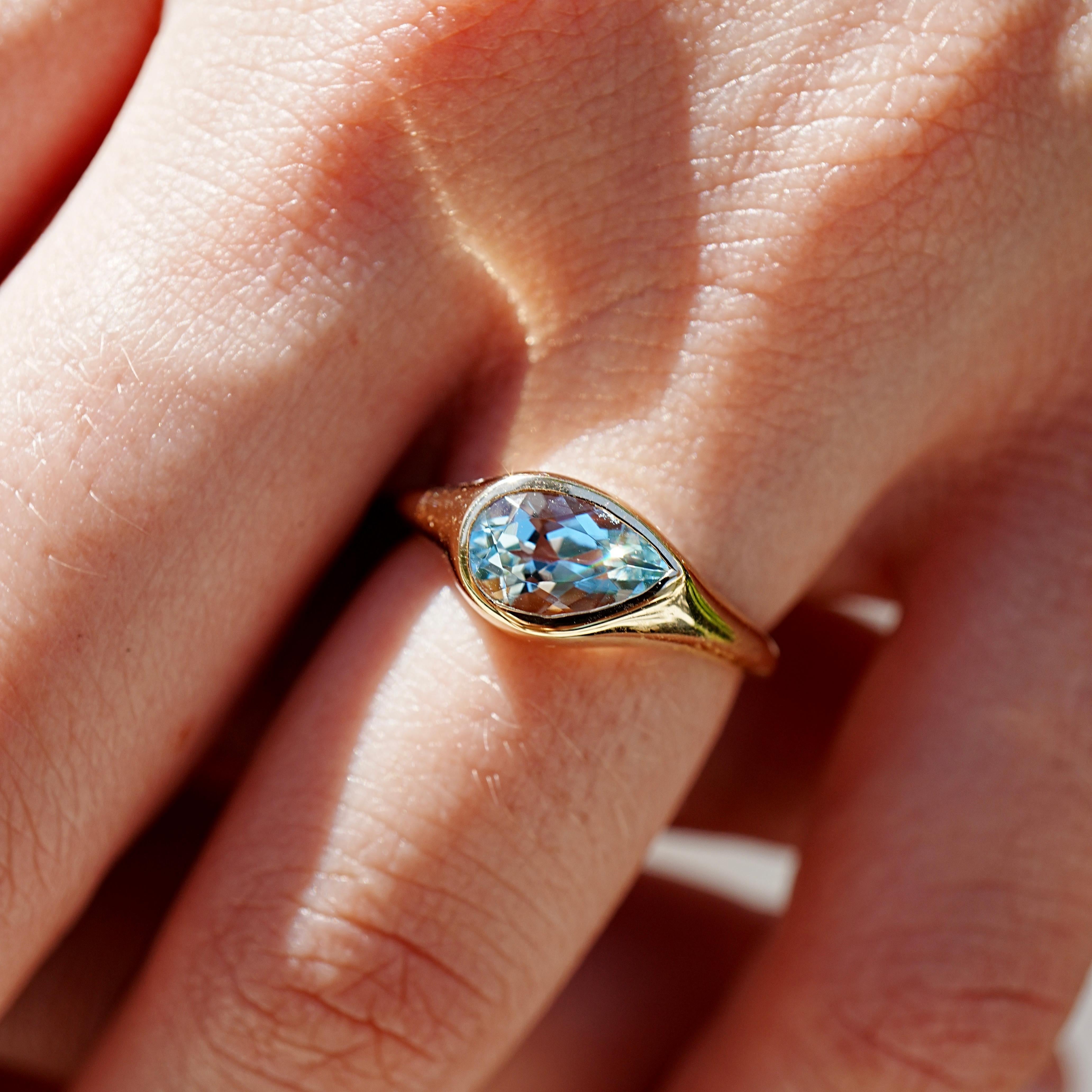 Kai Gloria Anillo de aguamarina natural pera de 1,00 quilates en Nuevo estado para la venta en Rowland Heights, CA