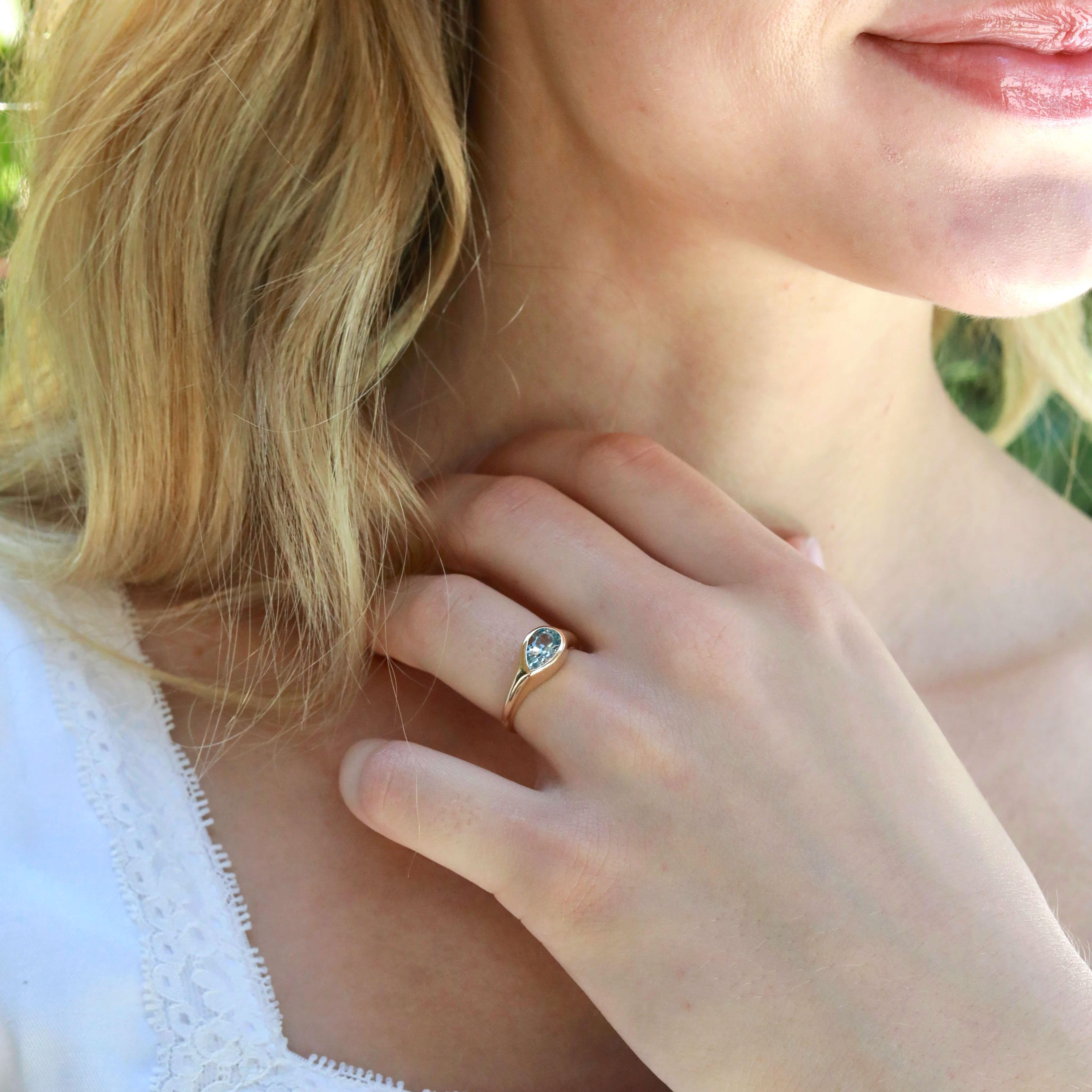 Kai Gloria Anillo de aguamarina natural pera de 1,00 quilates en venta 1