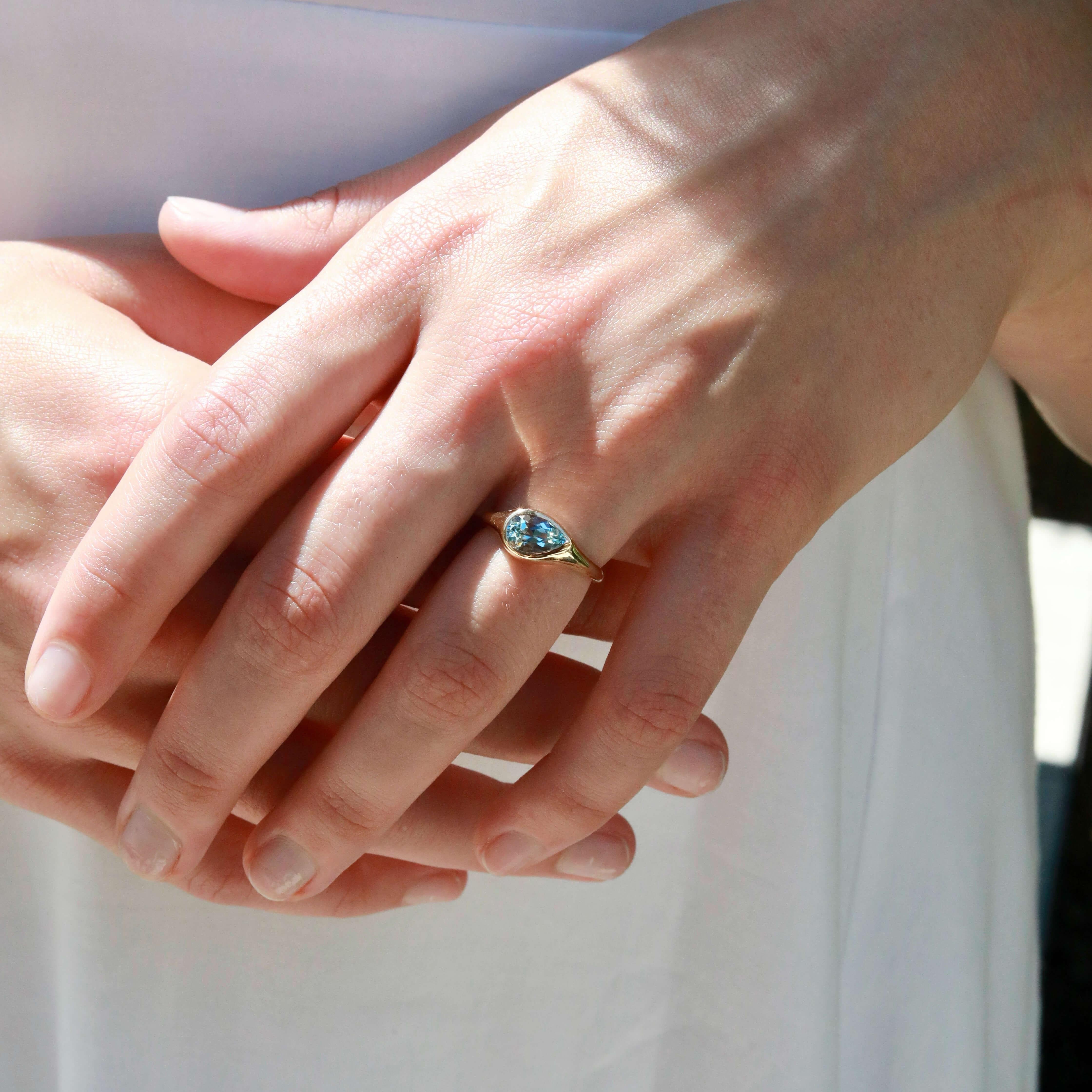 Kai Gloria Anillo de aguamarina natural pera de 1,00 quilates en venta 2