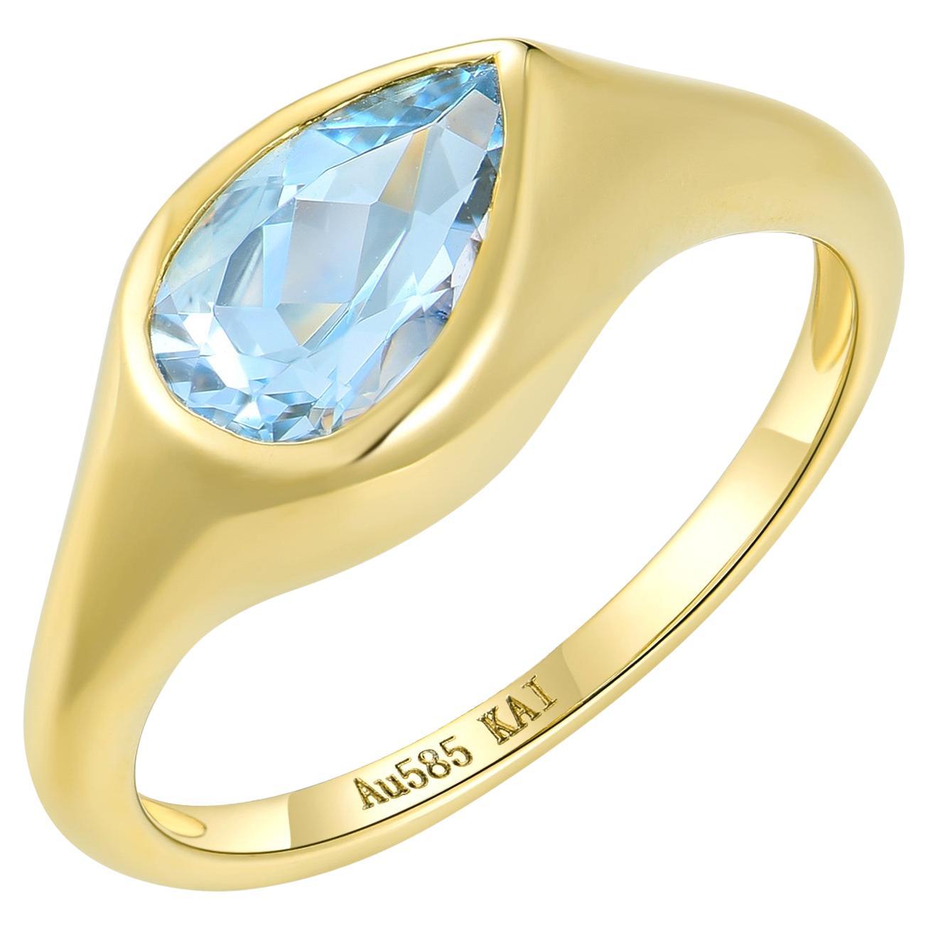 Kai Gloria Anillo de aguamarina natural pera de 1,00 quilates en venta