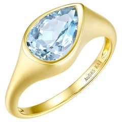 Kai Gloria 1.50ctw Pear AAA-grade Natural Aquamarine Ring in 14K Solid Gold