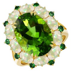 Kai Green Peridot Opal Tsavorite Cluster Cocktail Ring