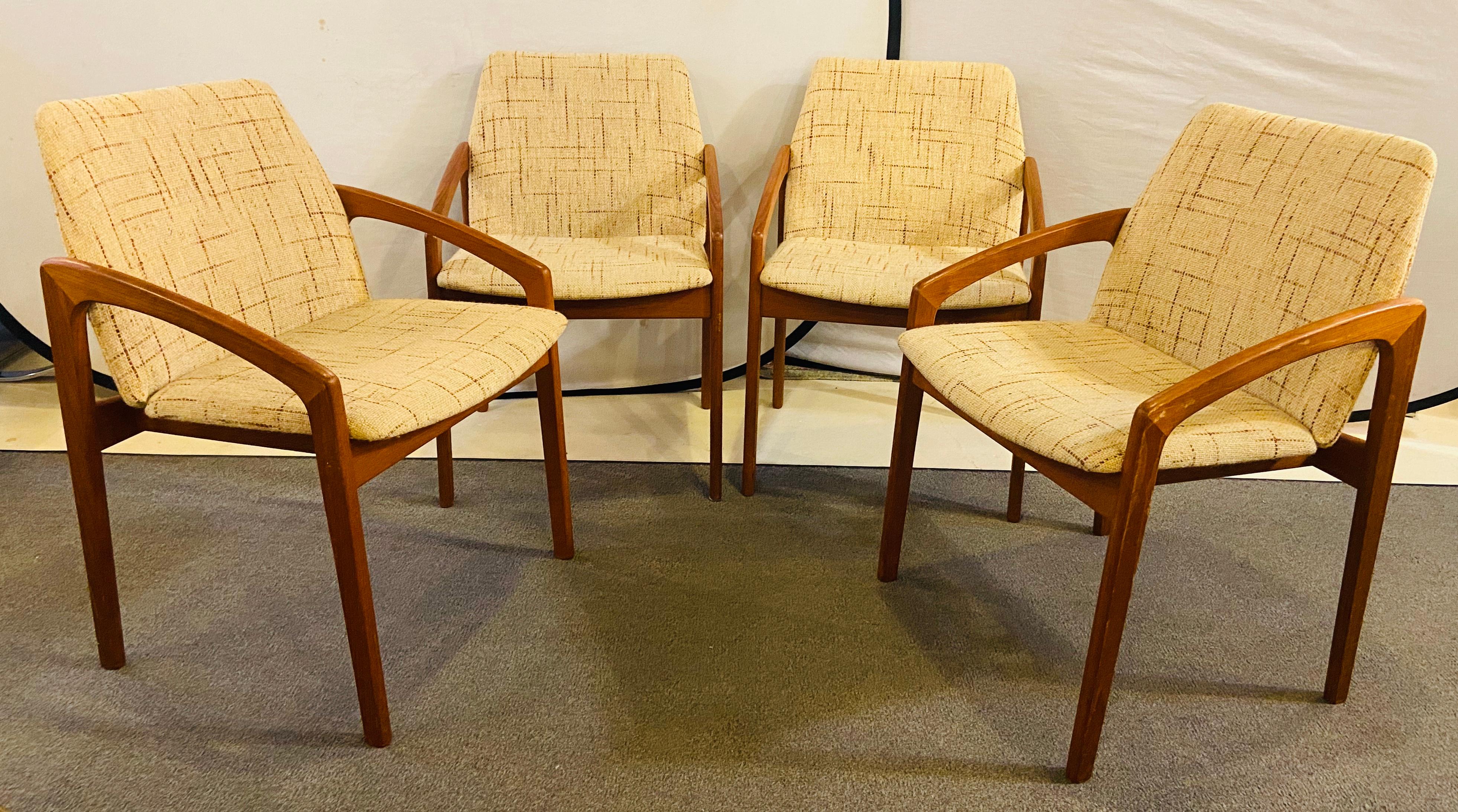 Upholstery 1950s Mid-Century Modern Danish Teak Dining or Side Chairs, Set of Four