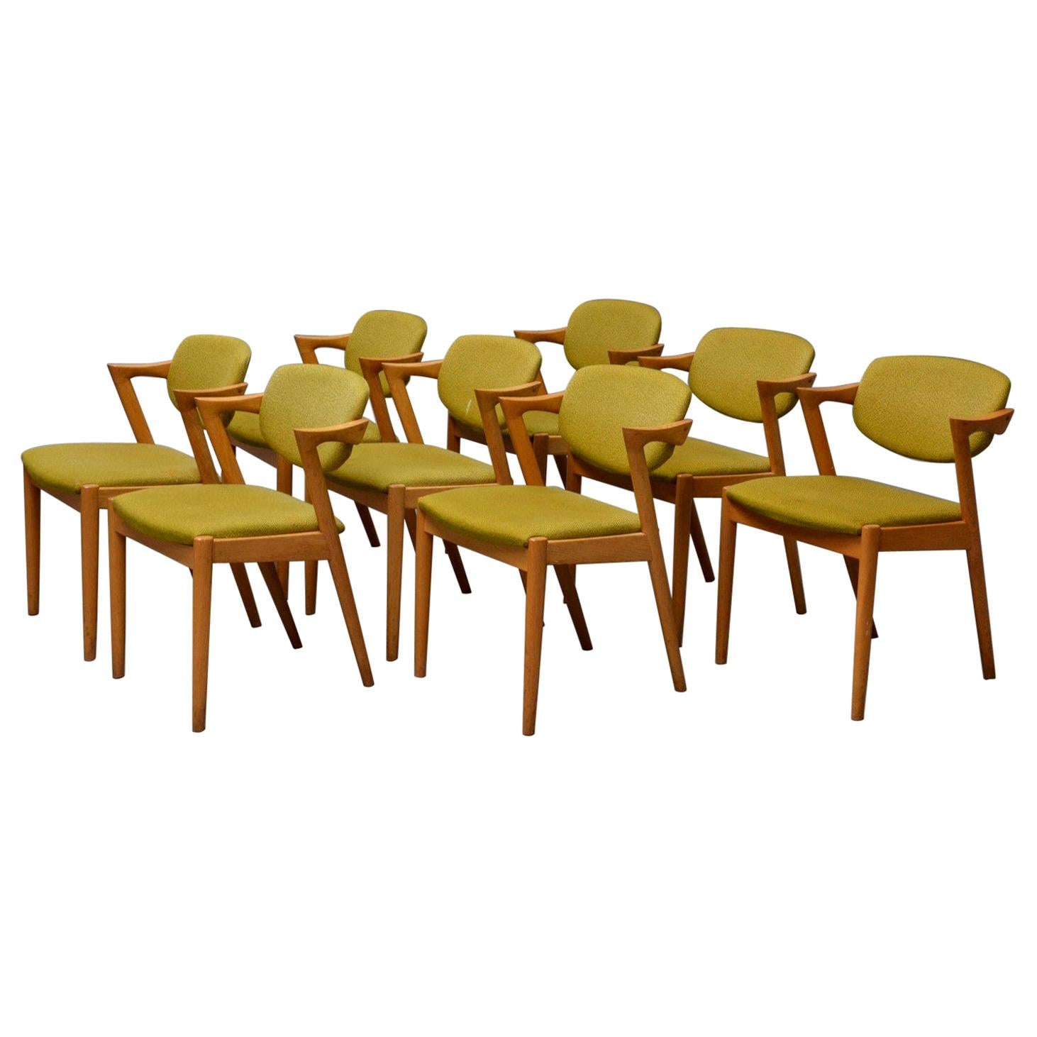 Kai Kristiansen, 8 Chairs, Oak Model 42, Produced by Schou Andersen Møbelfabrik