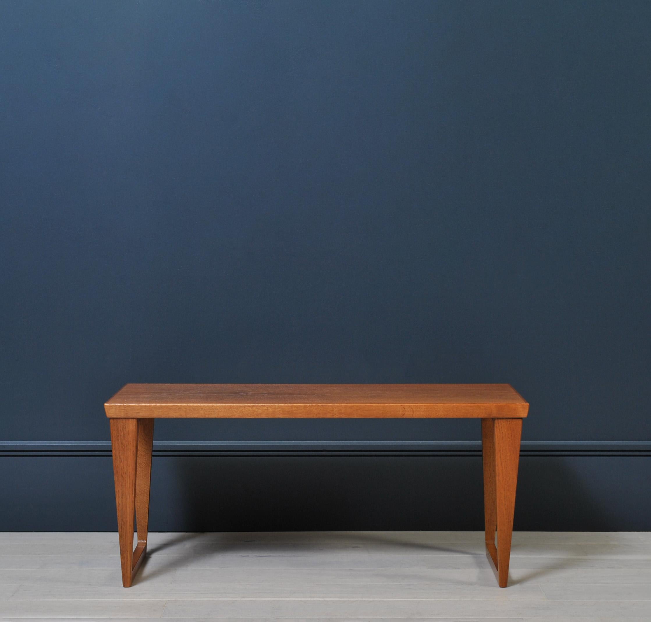 An Oak bench or table designed by Kai Kristiansen for Aksel Kjersagaard, Denmark circa 1960.
A truly classic piece of Scandinavian design. 
The legs will be unbolted for safer overseas shipping.