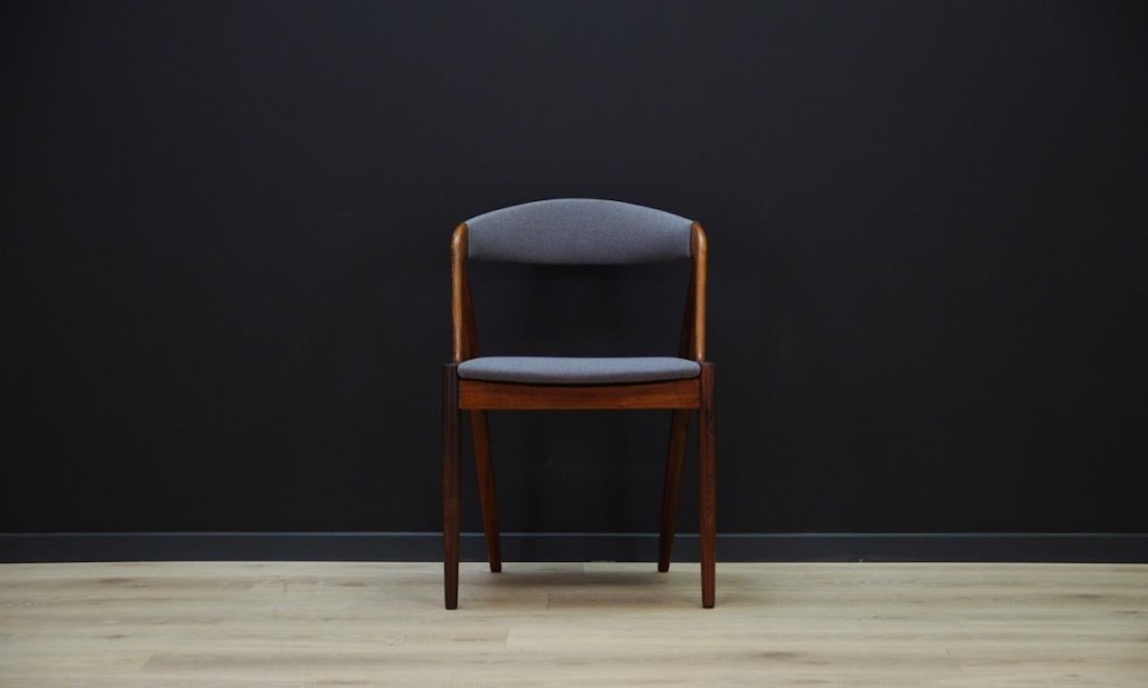 Vintage set of six armchairs designed by Kai Kristiansen, Minimalist form from the 1960s and 1970s. Cult model, construction made of rosewood with a perfectly profiled back. Preserved in good condition (small dings and scratches), normal signs of