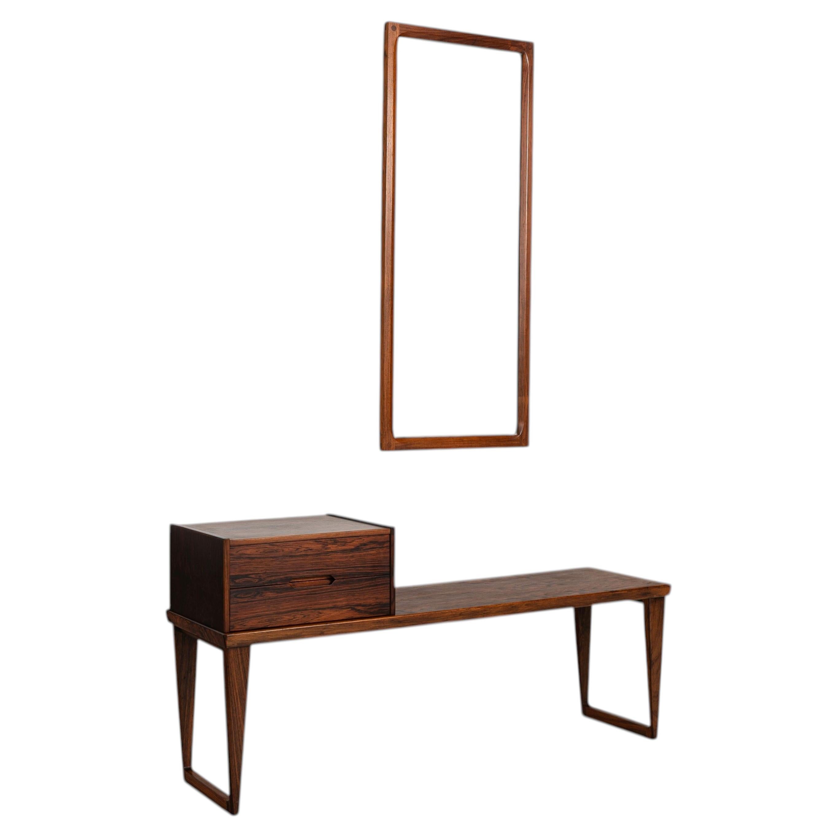 Panchina e specchio di Kai Kristiansen in palissandro, Aksel Kjersgaard, Danimarca, 1960