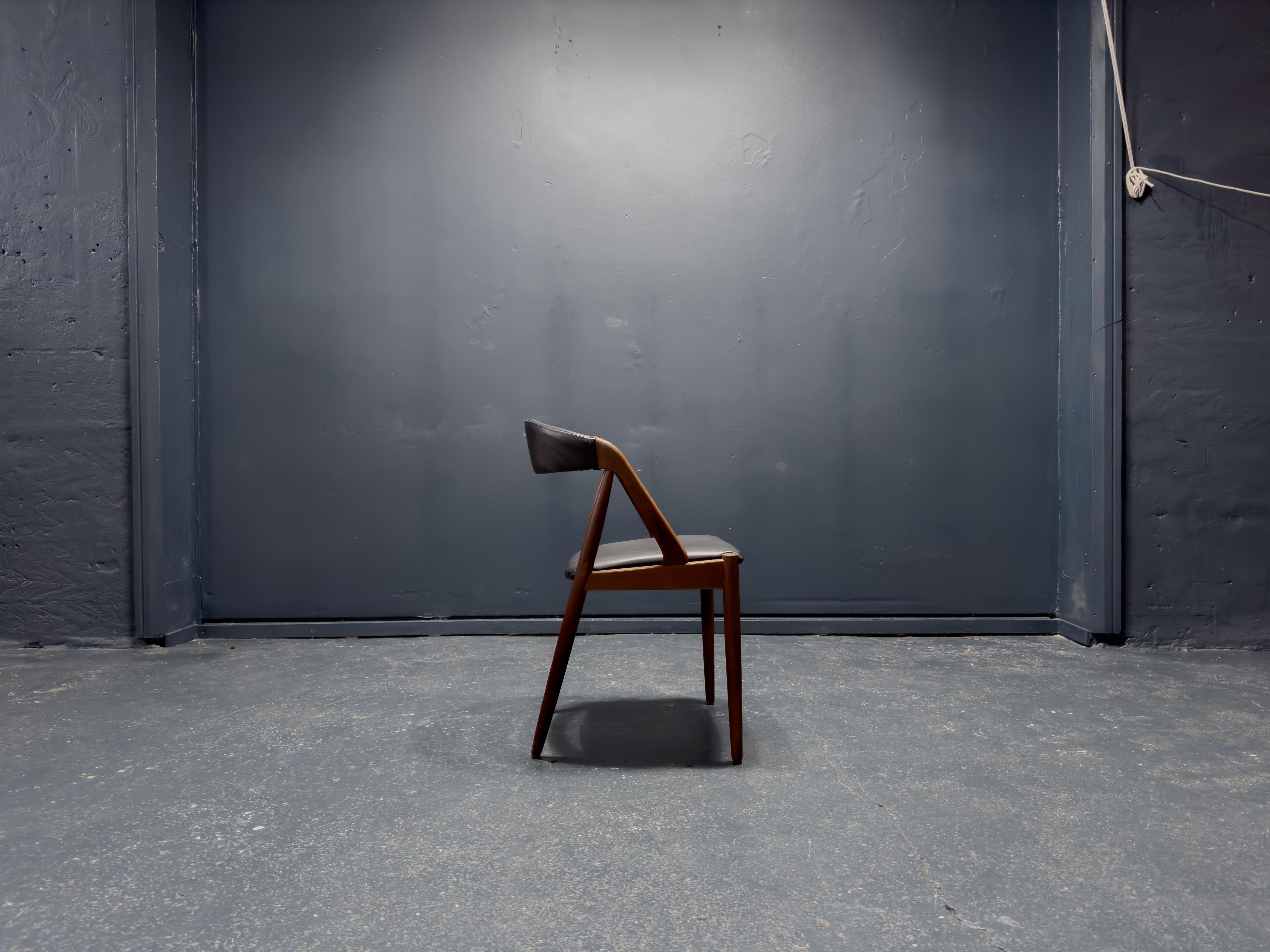 Danish Kai Kristiansen Black Leather and Teak Model 31 Chair For Sale
