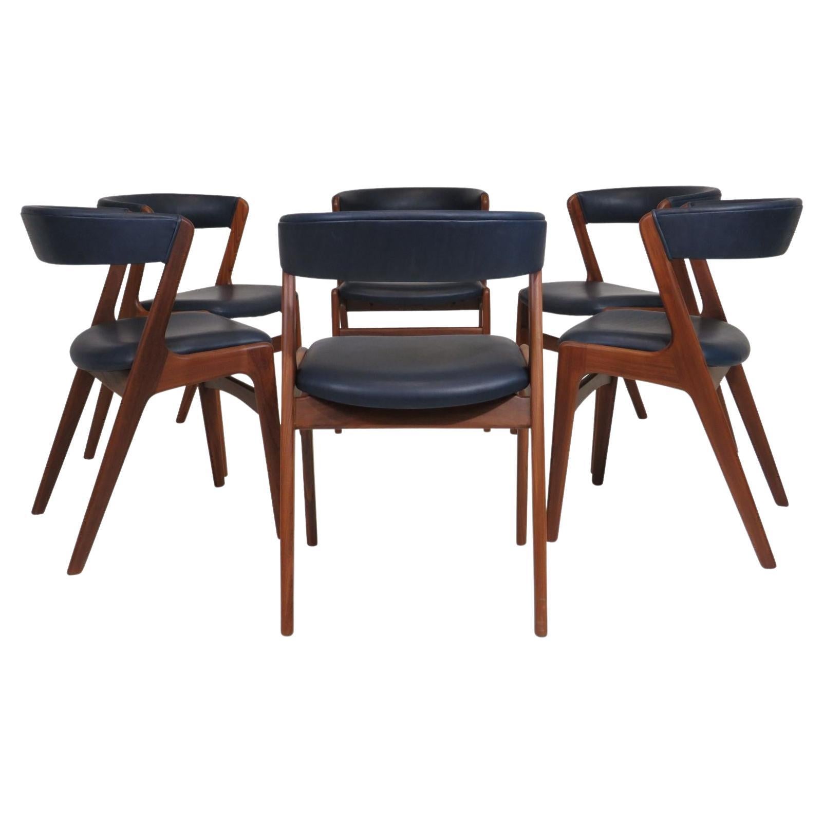 Kai Kristiansen Curved Back Dining Chairs in Navy Leather ( 80 chairs available)