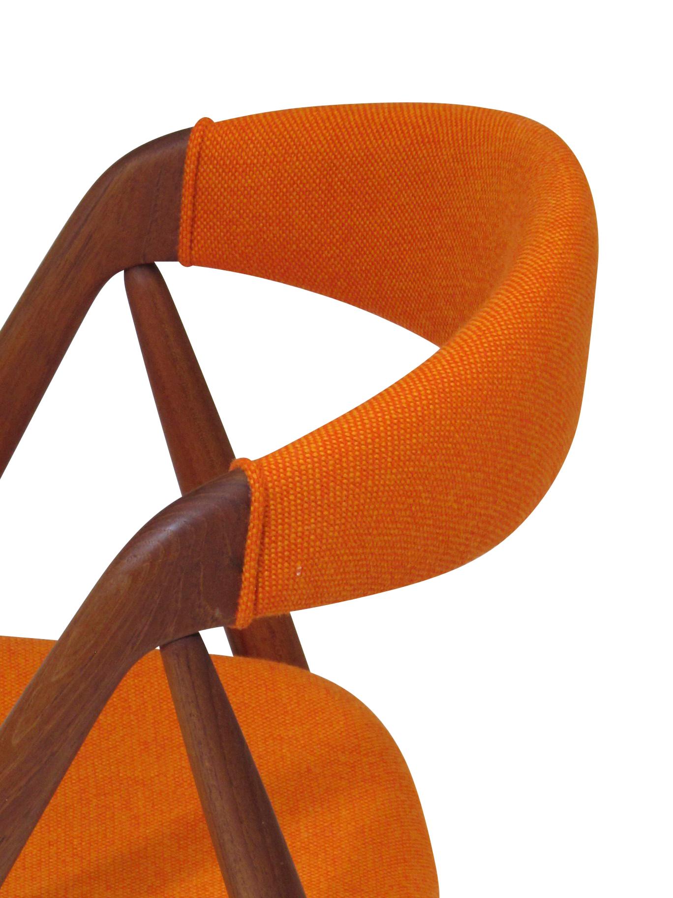 Kai Kristiansen Curved Back Dining Chairs in Orange Wool, Set of Six 5