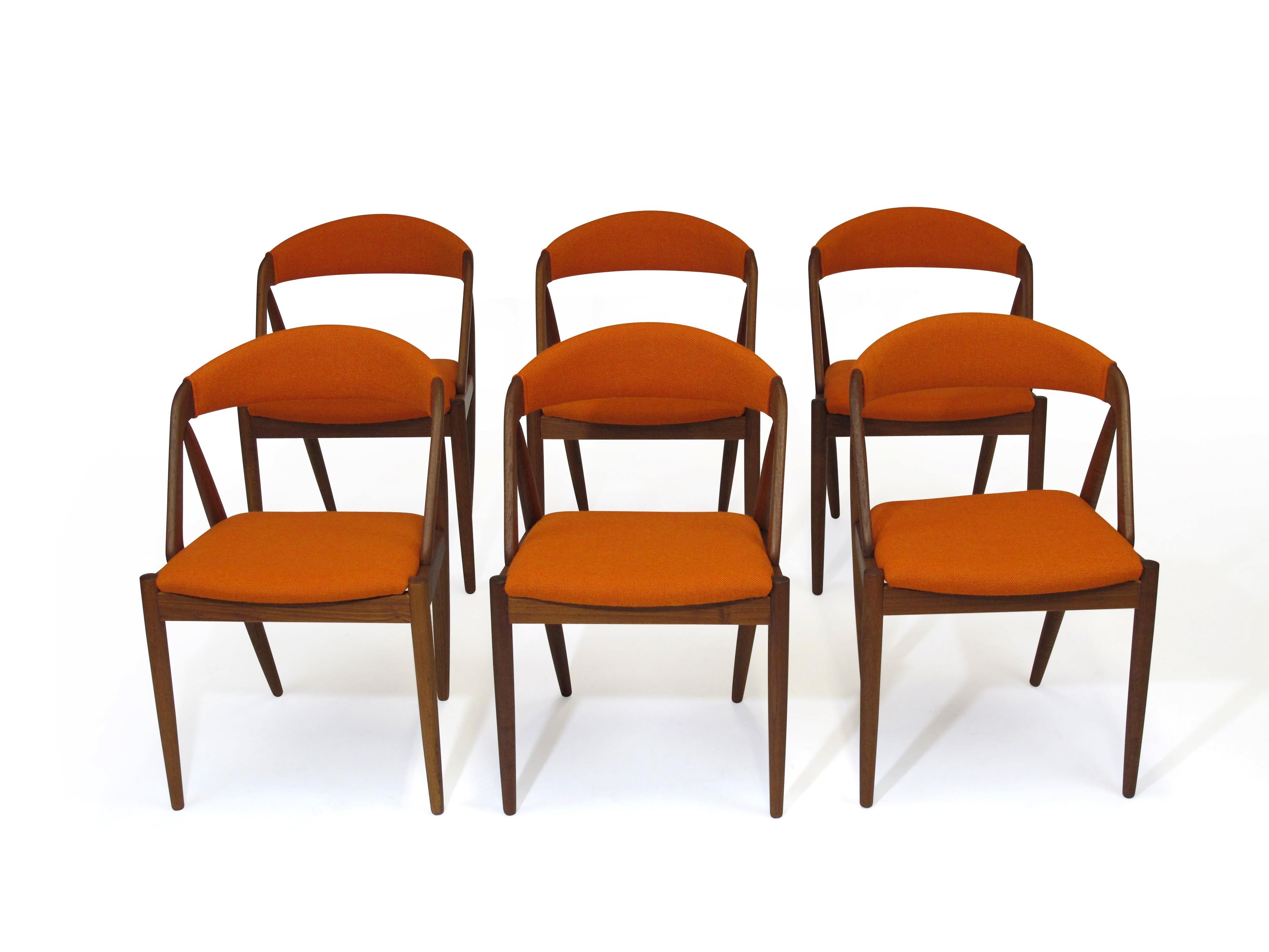 20th Century Kai Kristiansen Curved Back Dining Chairs in Orange Wool, Set of Six