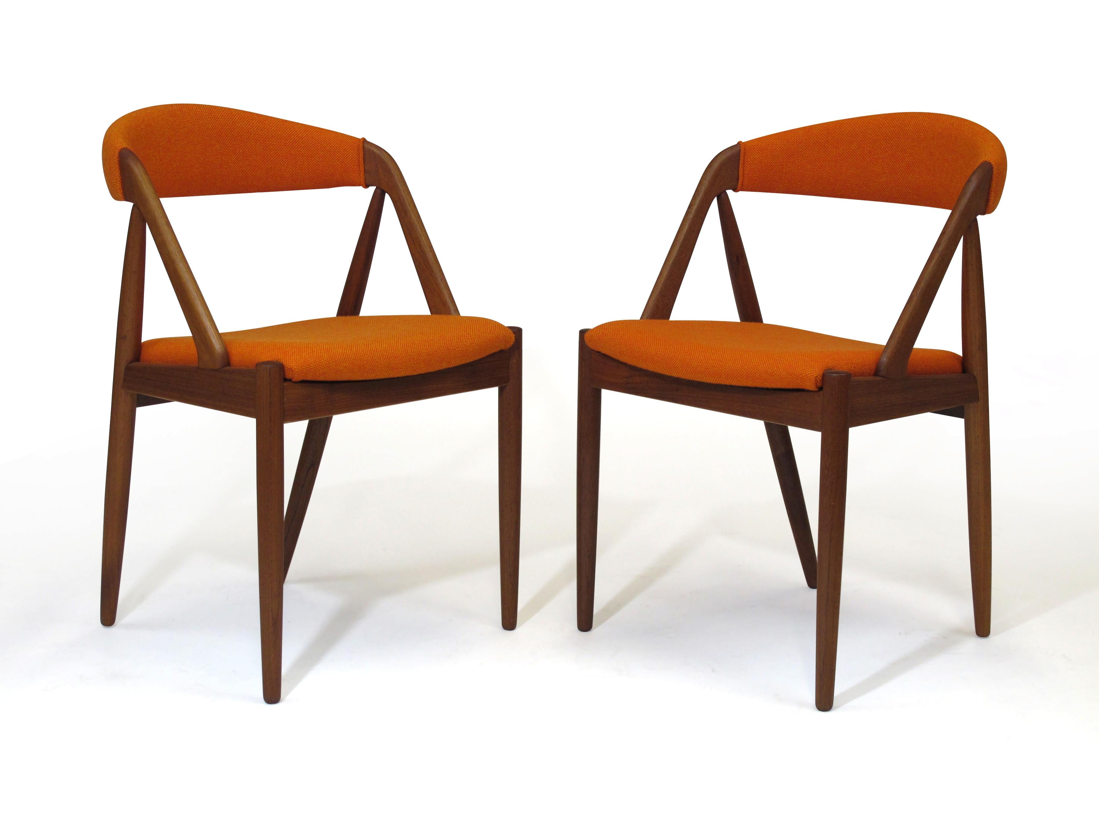 Kai Kristiansen Curved Back Dining Chairs in Orange Wool, Set of Six 1