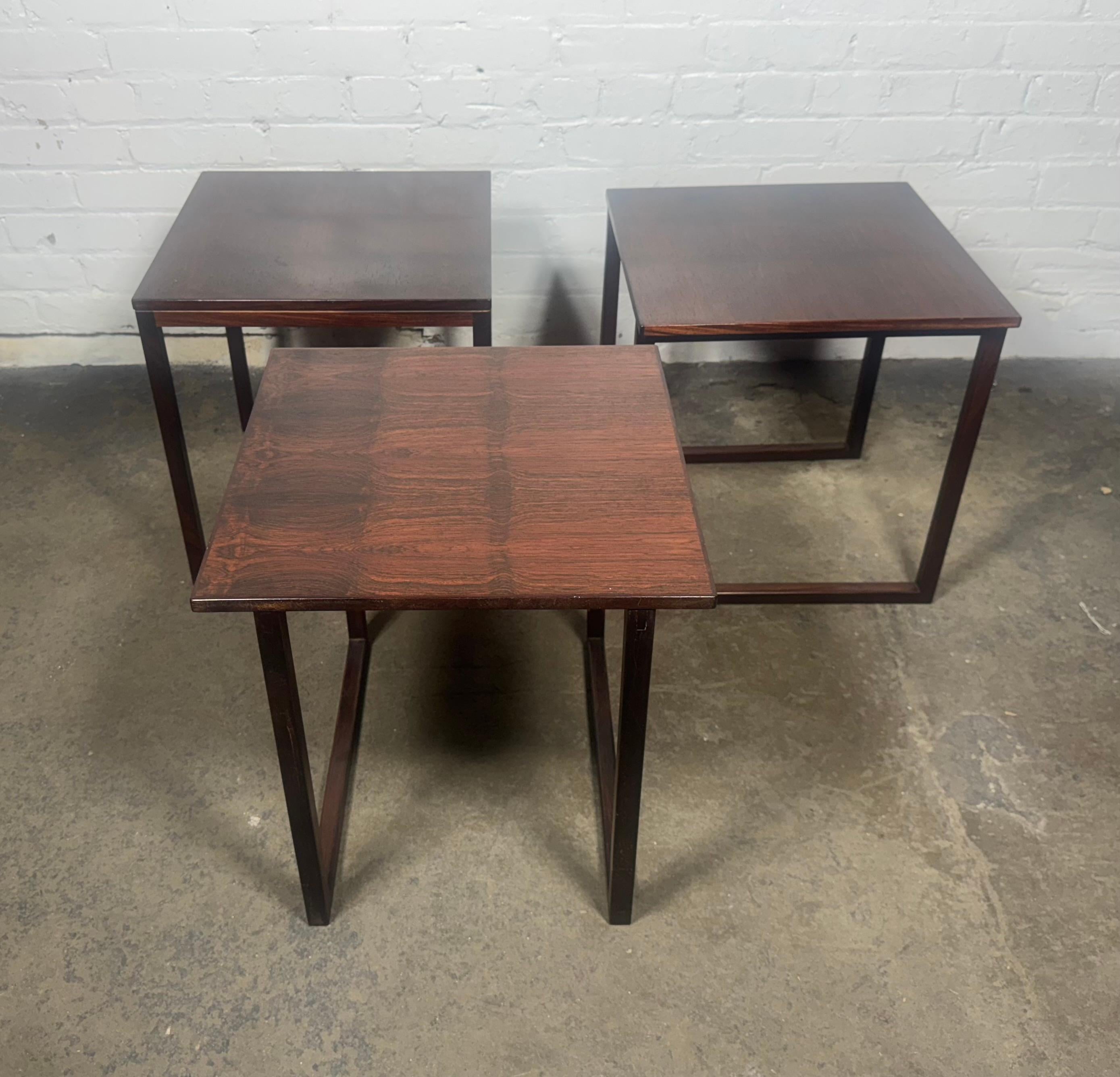 Kai Kristiansen  Danish Modern Rosewood Interlocking Cube Trio Nesting Tables For Sale 5