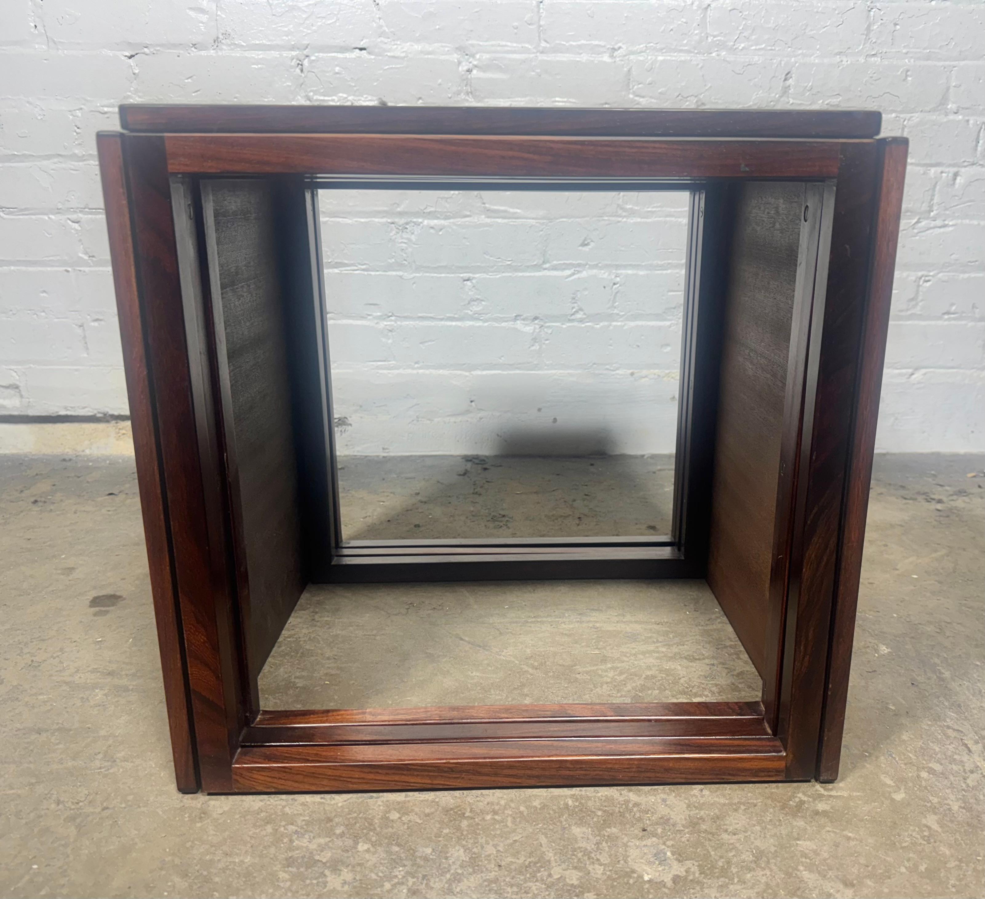 Mid-20th Century Kai Kristiansen  Danish Modern Rosewood Interlocking Cube Trio Nesting Tables For Sale