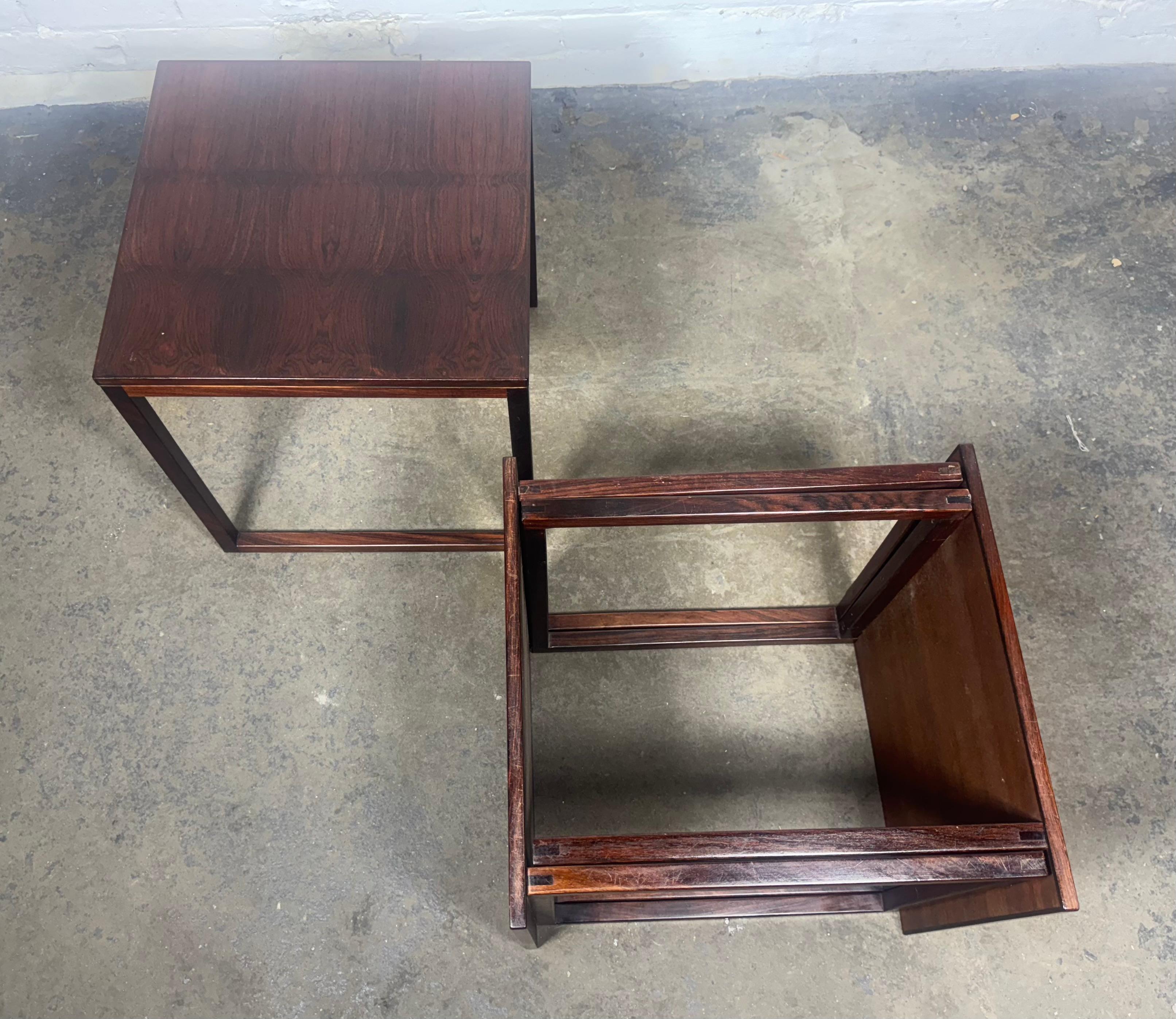 Kai Kristiansen  Danish Modern Rosewood Interlocking Cube Trio Nesting Tables For Sale 2