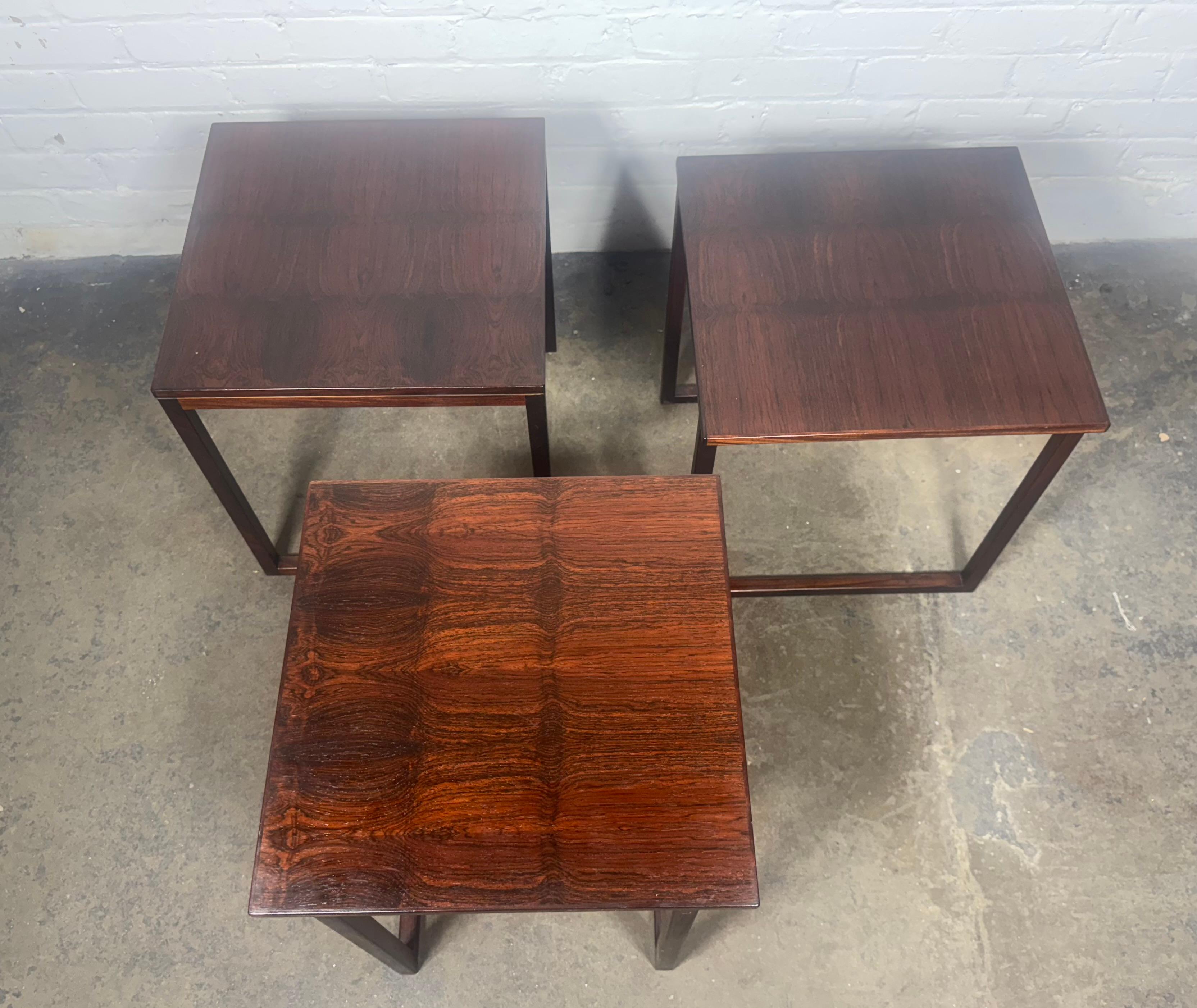 Kai Kristiansen  Danish Modern Rosewood Interlocking Cube Trio Nesting Tables For Sale 4