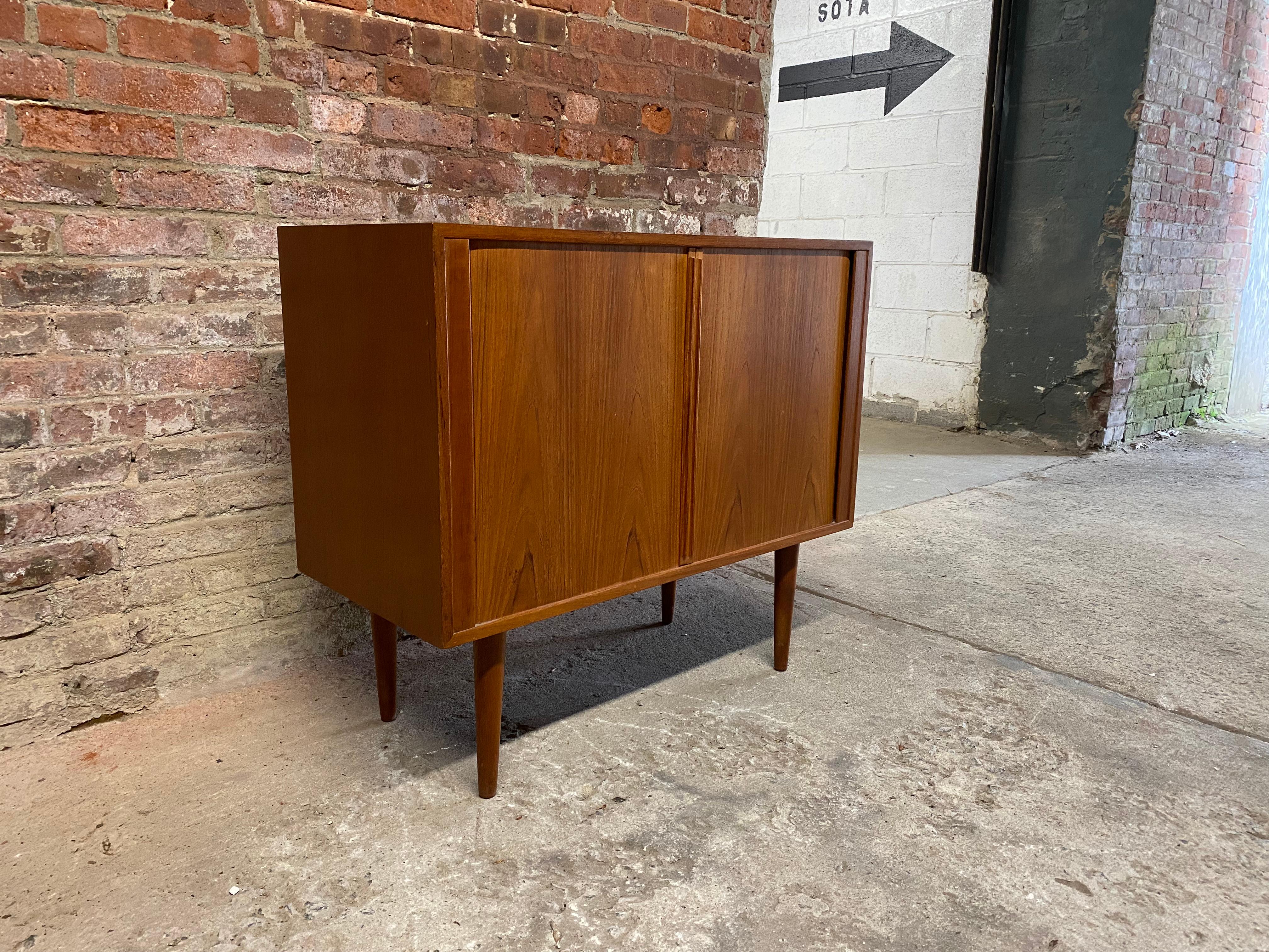 Scandinavian Modern Kai Kristiansen Danish Modern Teak Tambour Door Record Cabinet