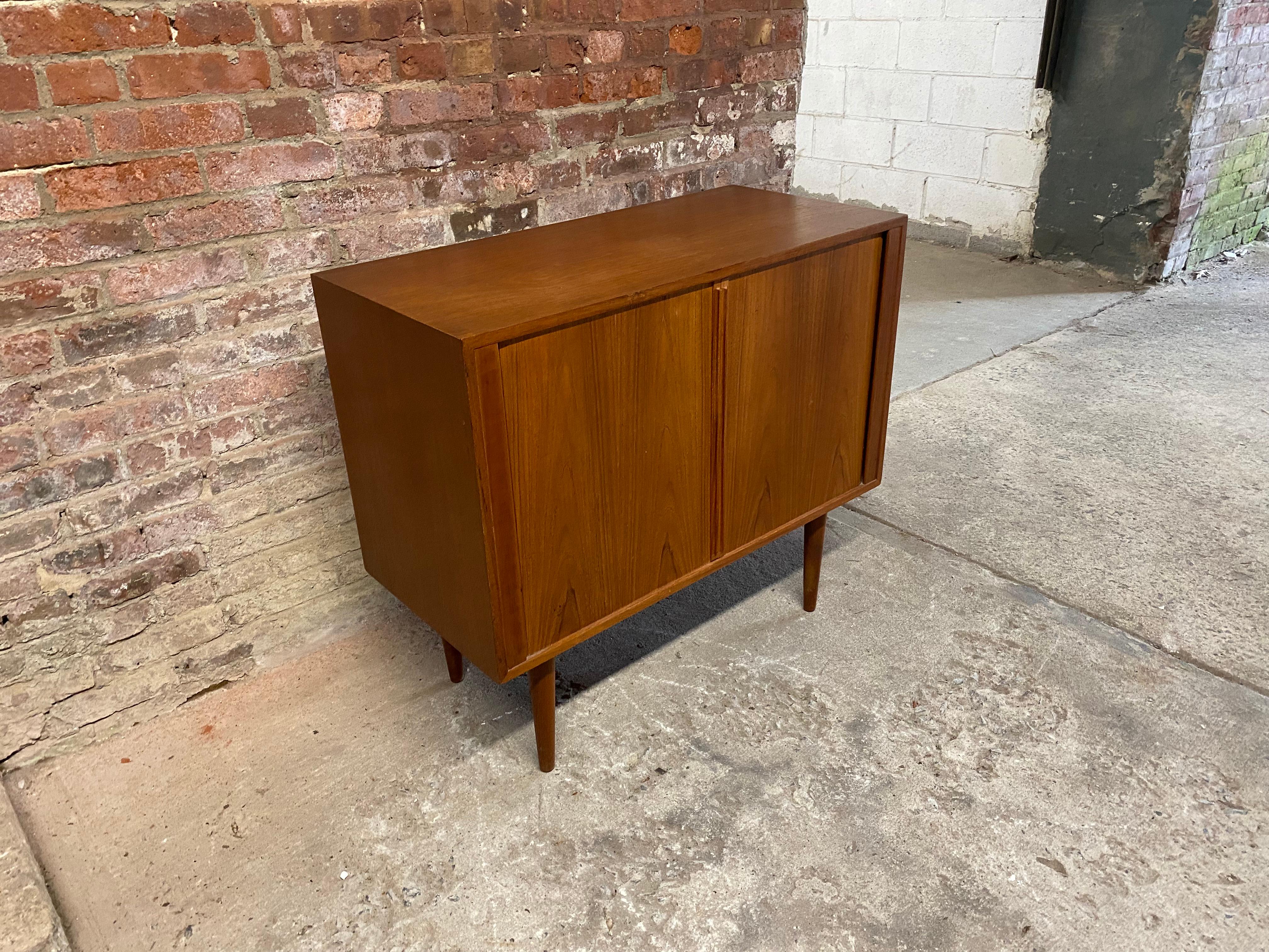 Kai Kristiansen Danish Modern Teak Tambour Door Record Cabinet In Good Condition In Garnerville, NY