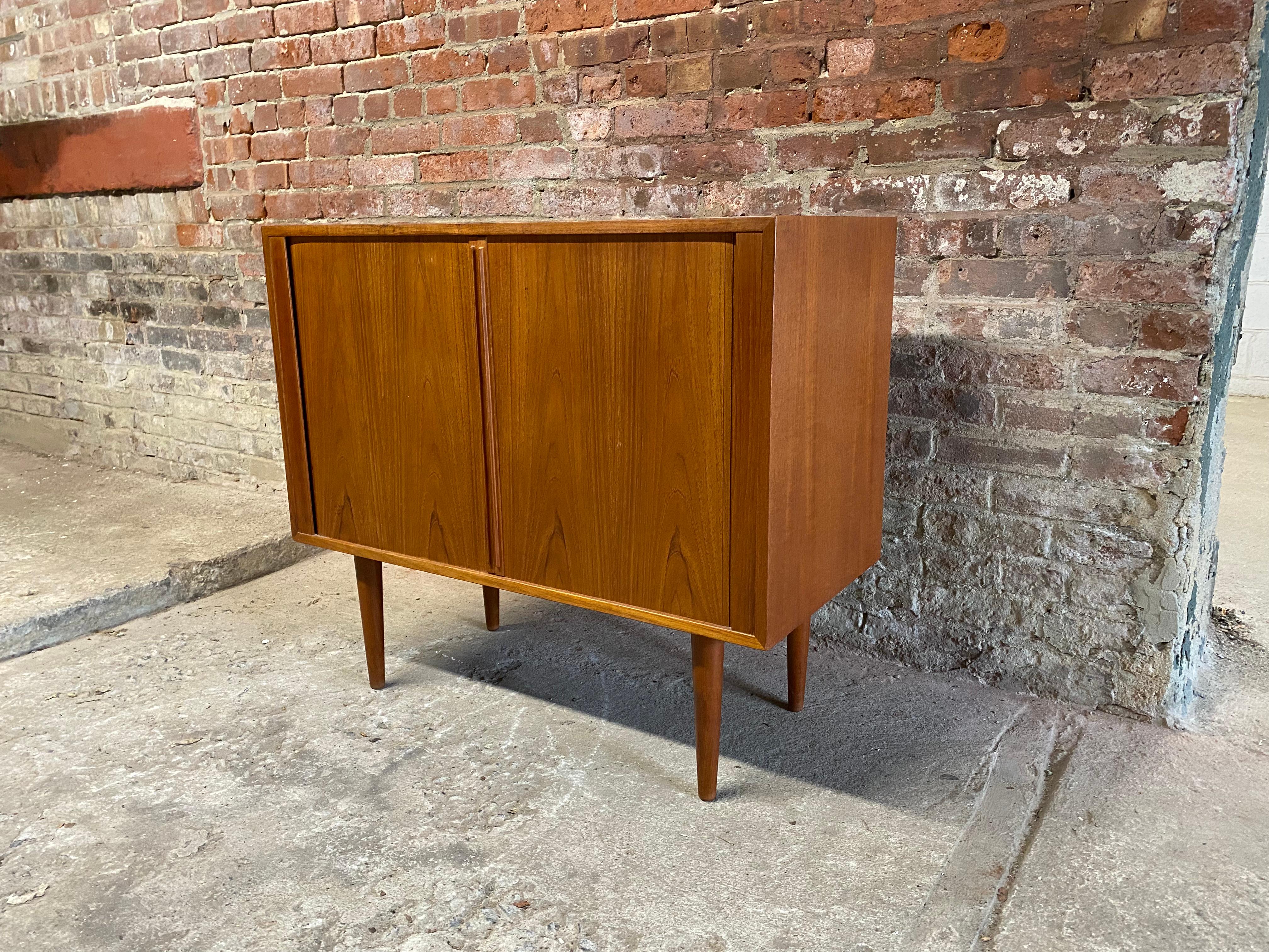 Kai Kristiansen Danish Modern Teak Tambour Door Record Cabinet 1