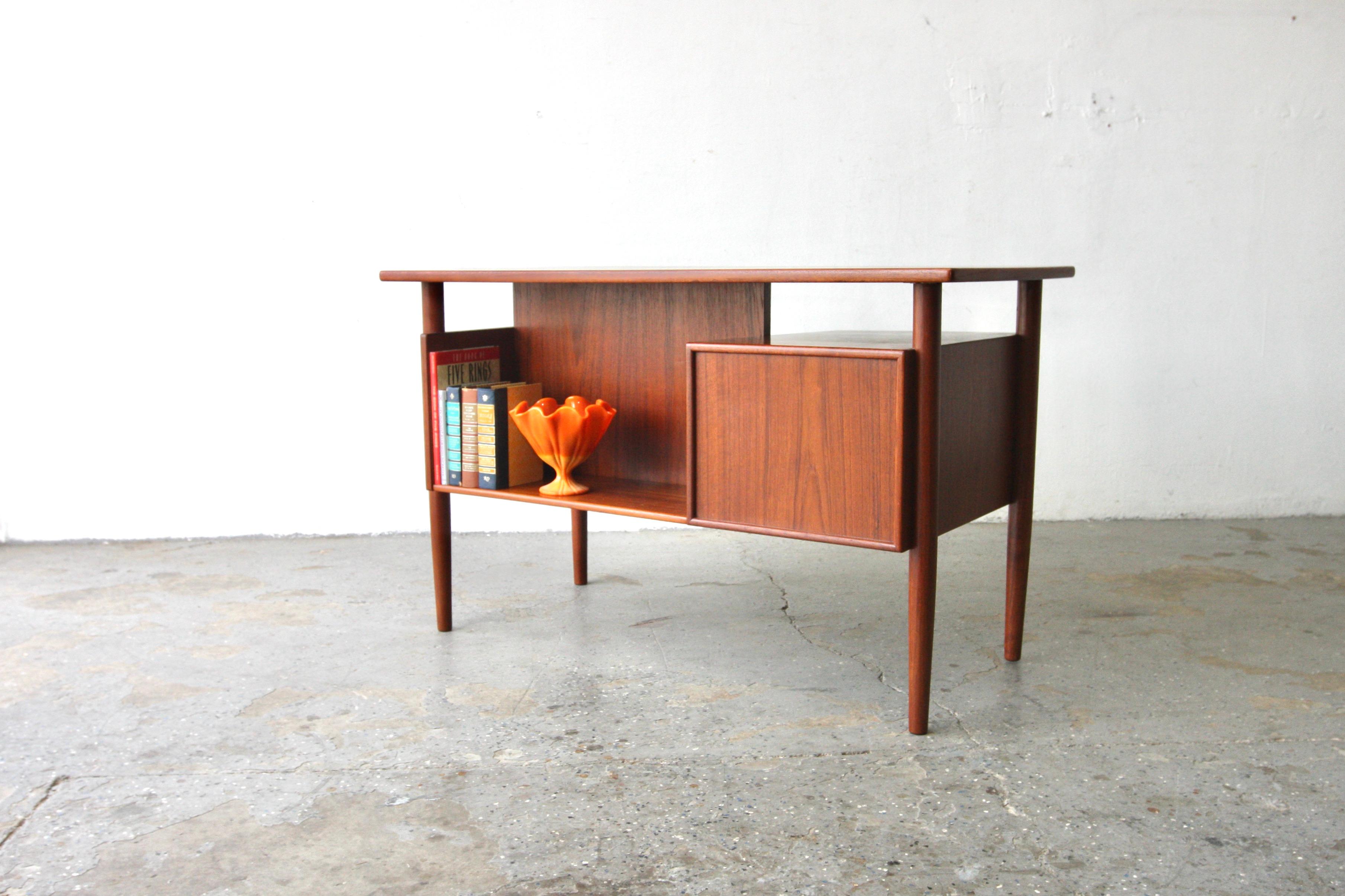 Mid-20th Century Kai Kristiansen Danish Modern Three-Drawer Floating Top Teak Desk w/ Bookshelf