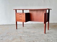 Kai Kristiansen Danish Modern Three-Drawer Floating Top Teak Desk w/ Bookshelf