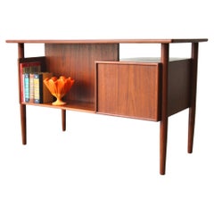 Retro  Kai Kristiansen Danish Modern Three-Drawer Floating Top Teak Desk w/ Bookshelf 