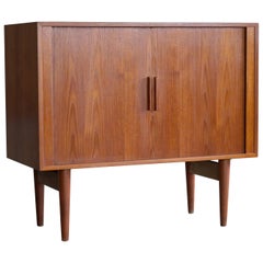 Kai Kristiansen Danish Small Teak Media Console or Sideboard with Tambour Doors