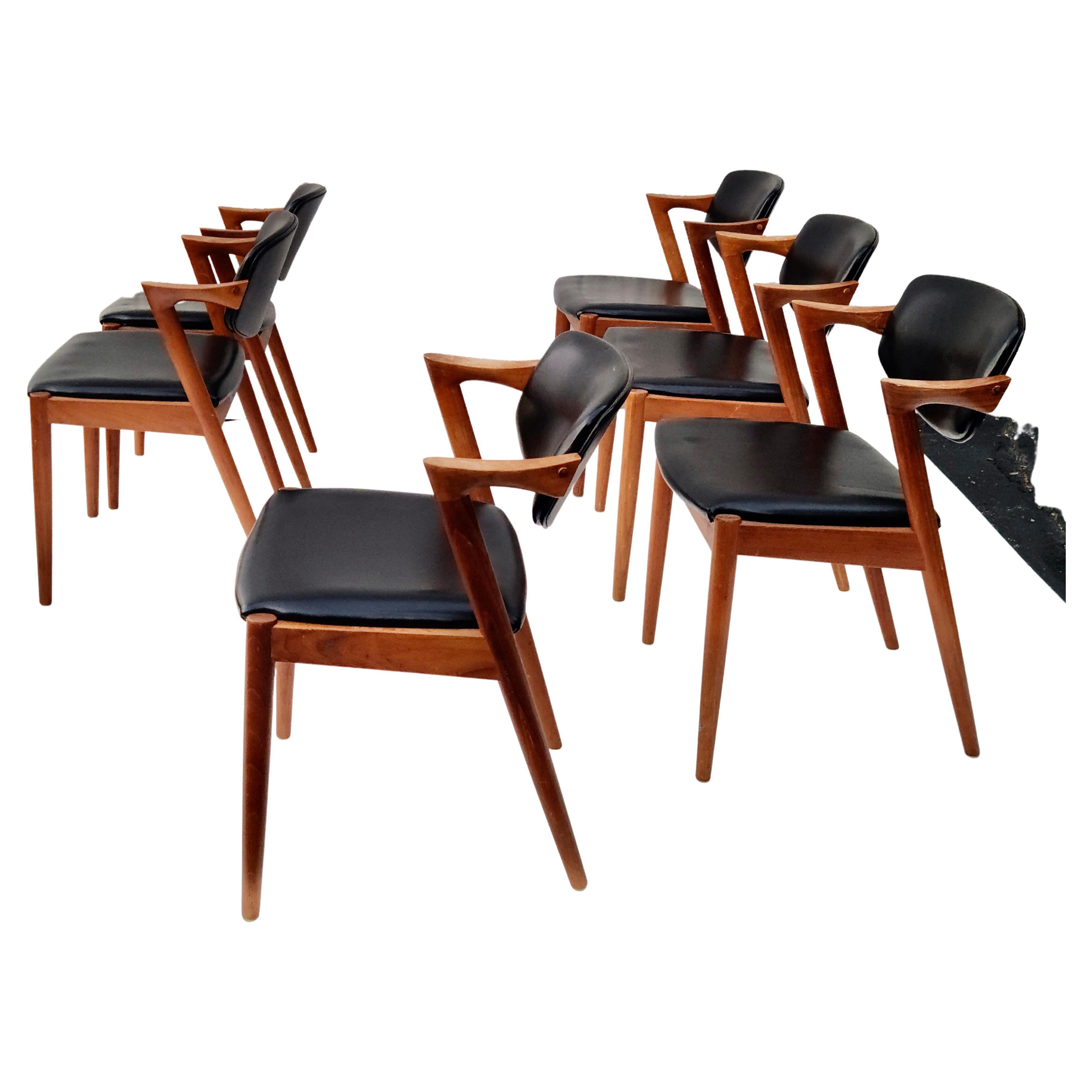 Kai Kristiansen Danish Teak Dining Chairs Set of 6 Model 42 5