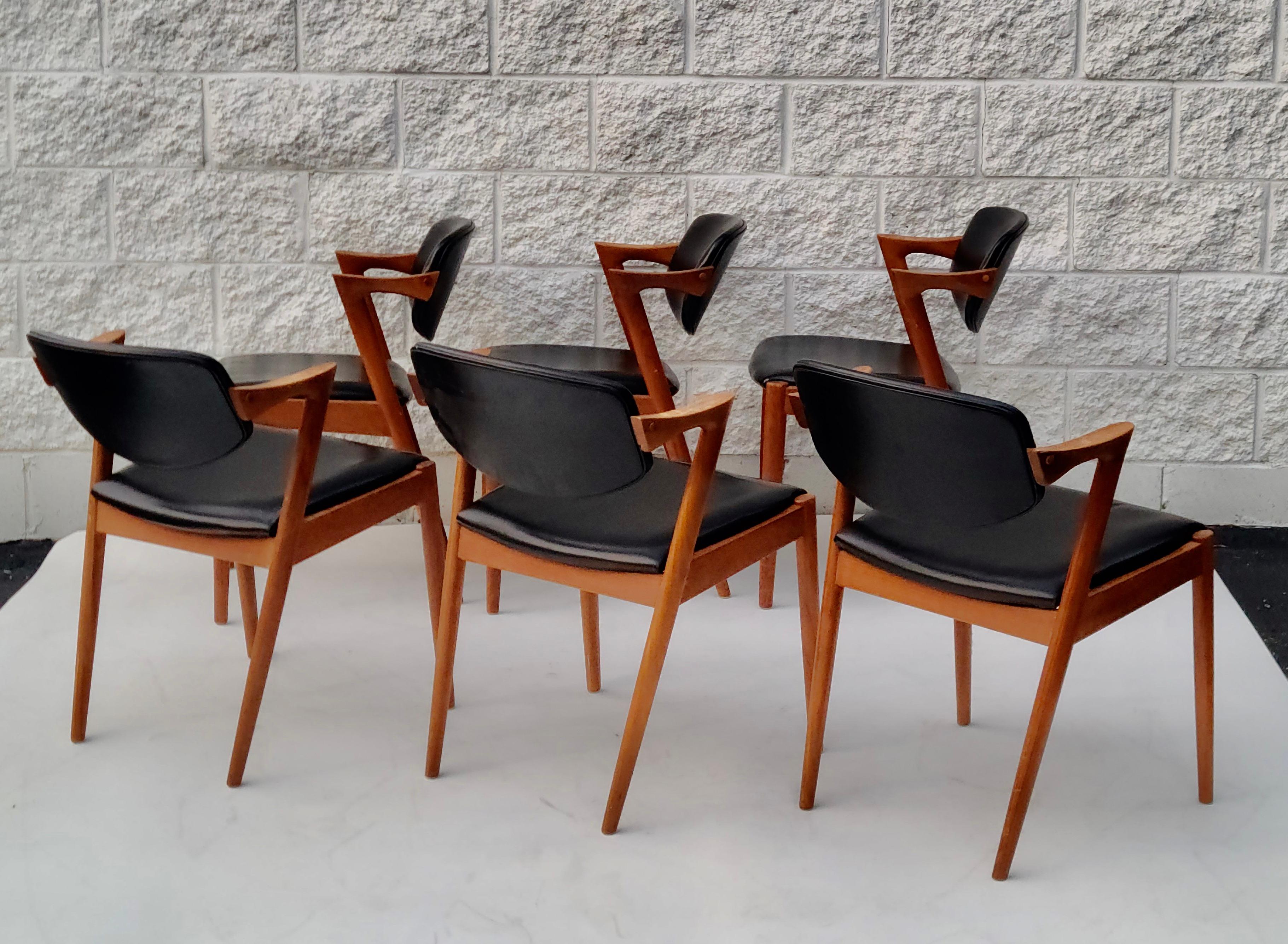 Kai Kristiansen Danish Teak Dining Chairs Set of 6 Model 42 6