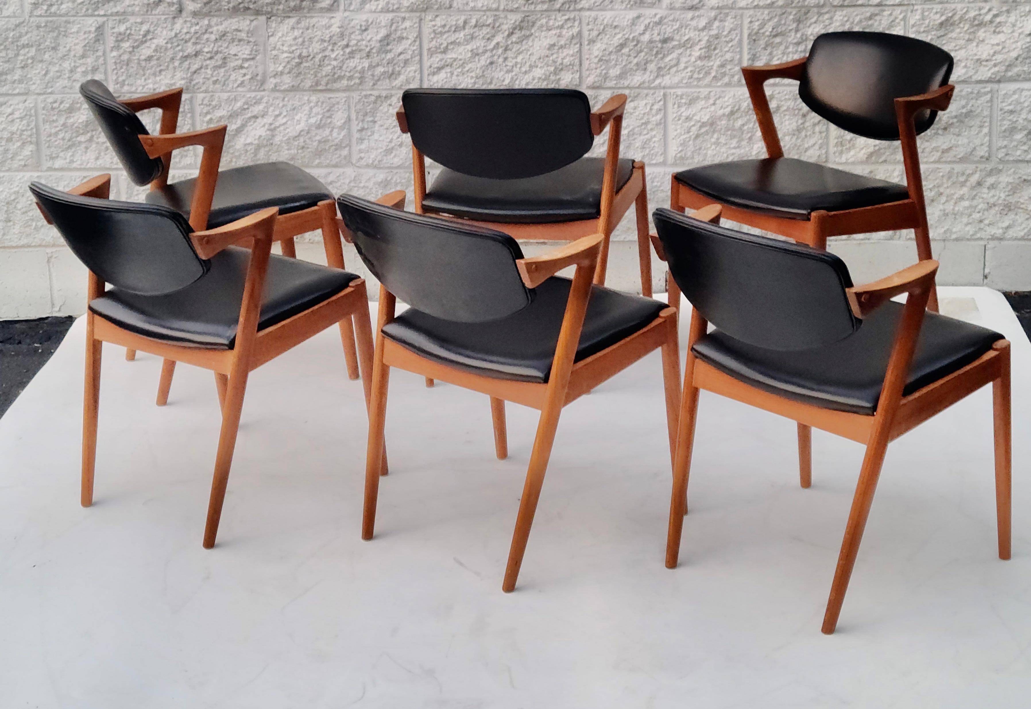 Kai Kristiansen Danish Teak Dining Chairs Set of 6 Model 42 7