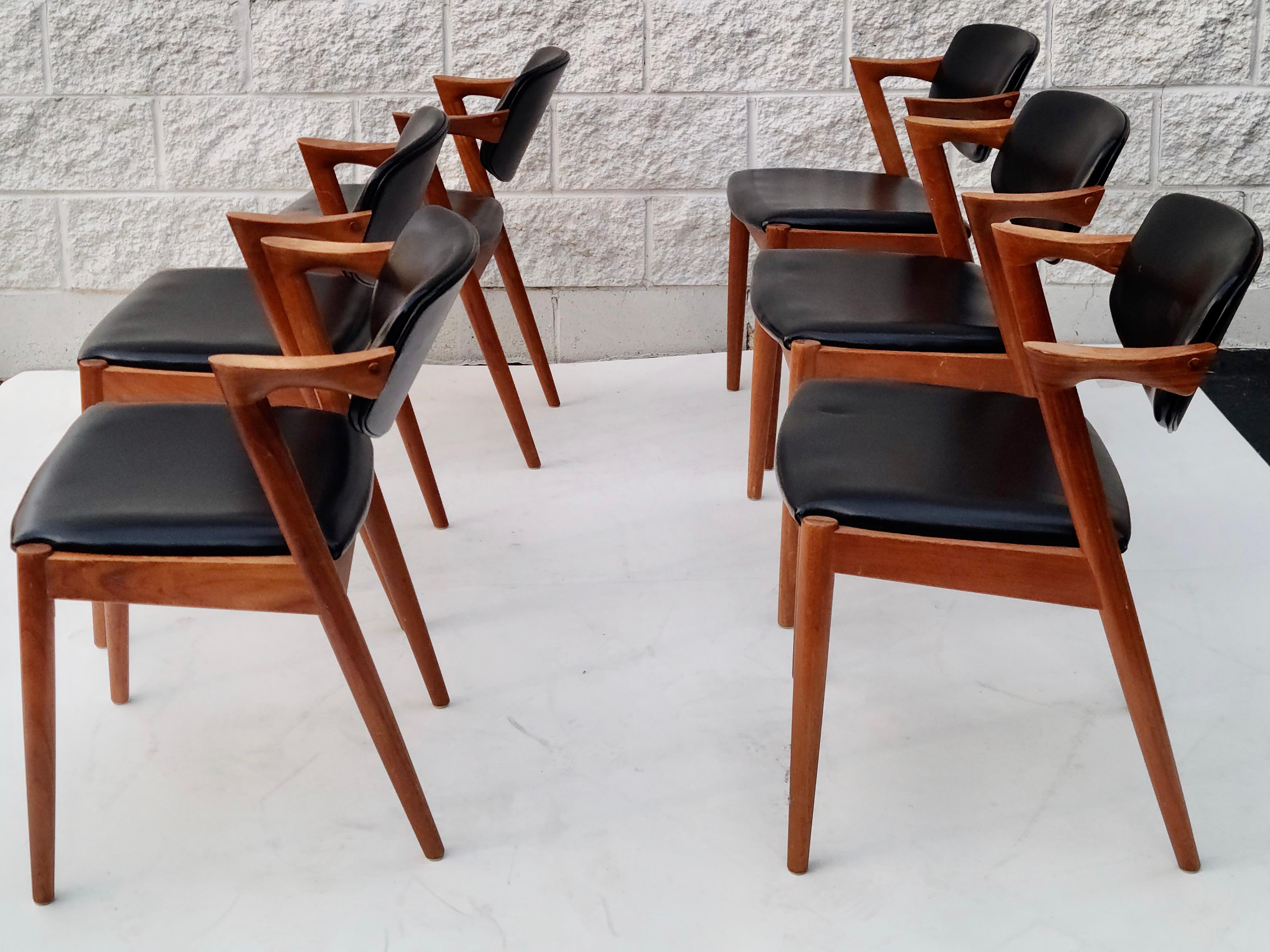 Kai Kristiansen Danish Teak Dining Chairs Set of 6 Model 42 8