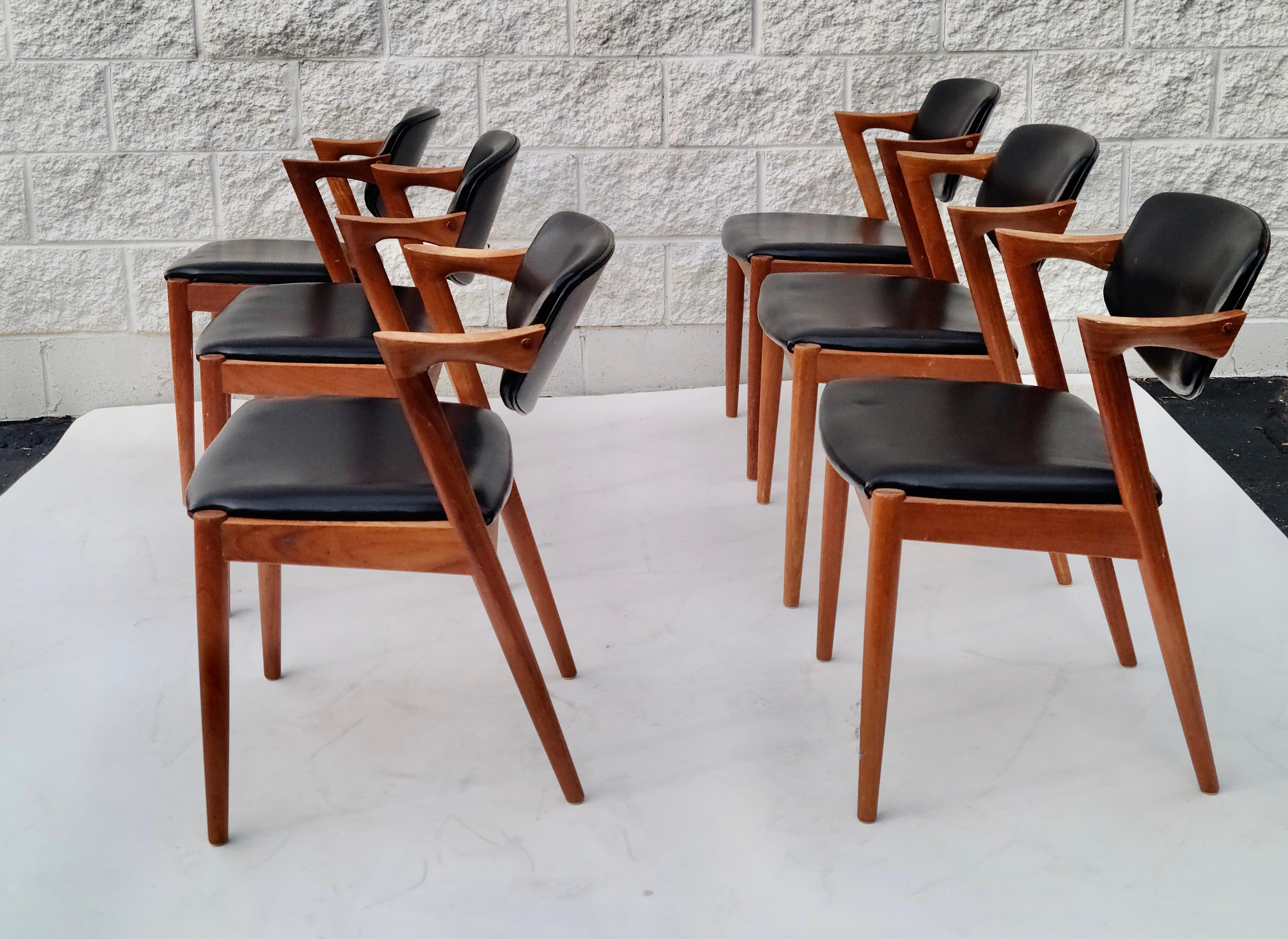 Kai Kristiansen Danish Teak Dining Chairs Set of 6 Model 42 9