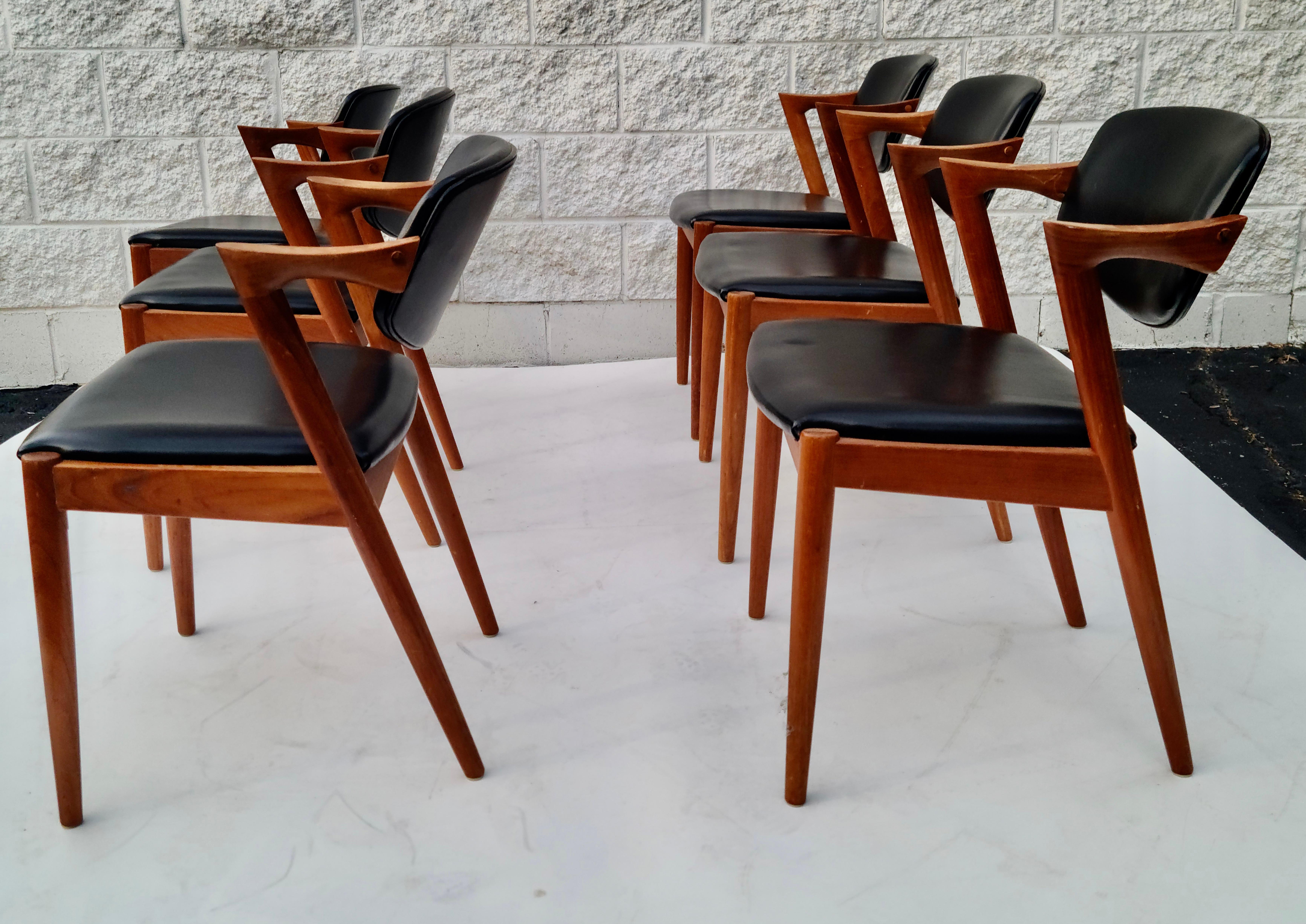 Kai Kristiansen Danish Teak Dining Chairs Set of 6 Model 42 10