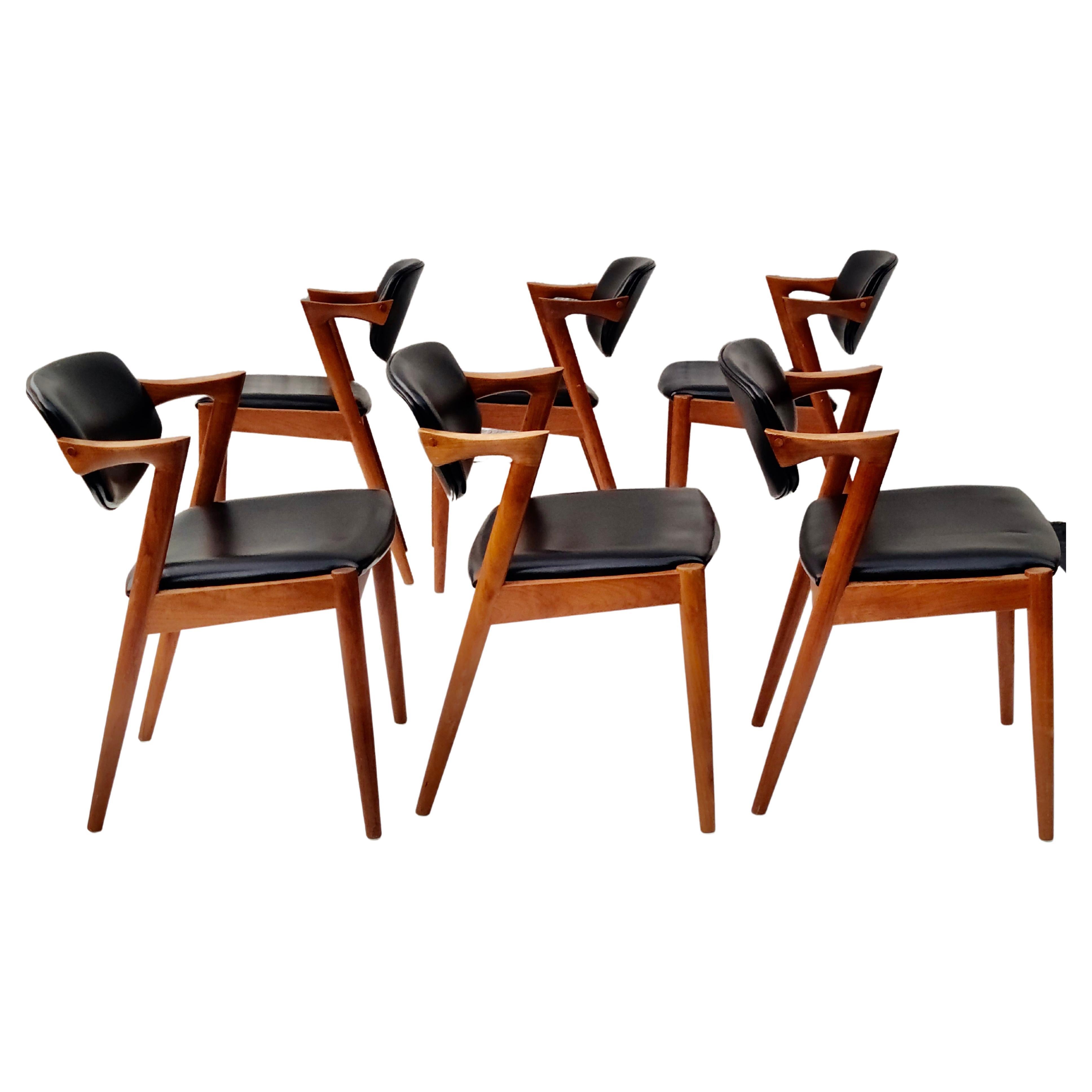 Kai Kristiansen Danish Teak Dining Chairs Set of 6 Model 42 11