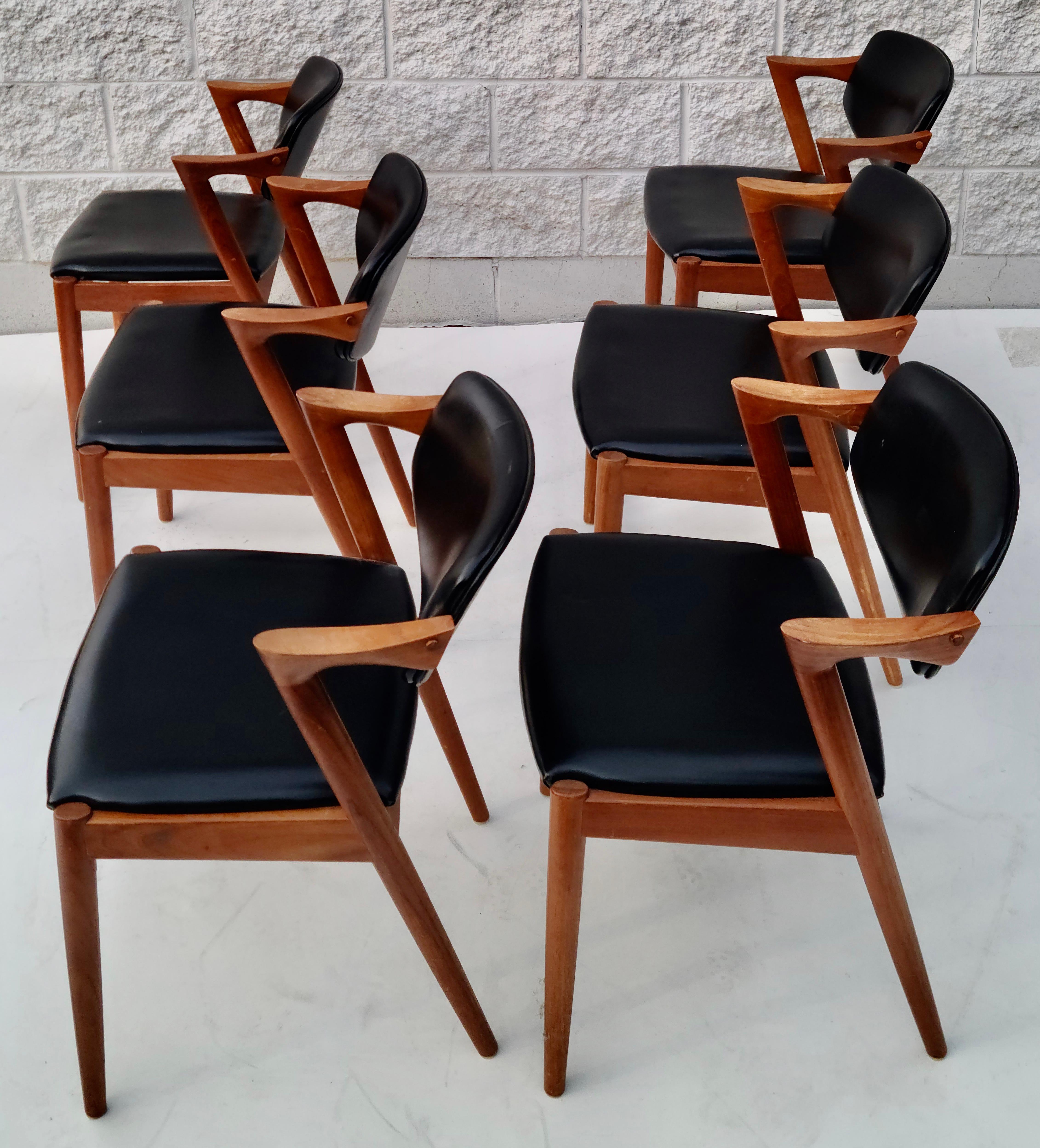 Kai Kristiansen Danish Teak Dining Chairs Set of 6 Model 42 12