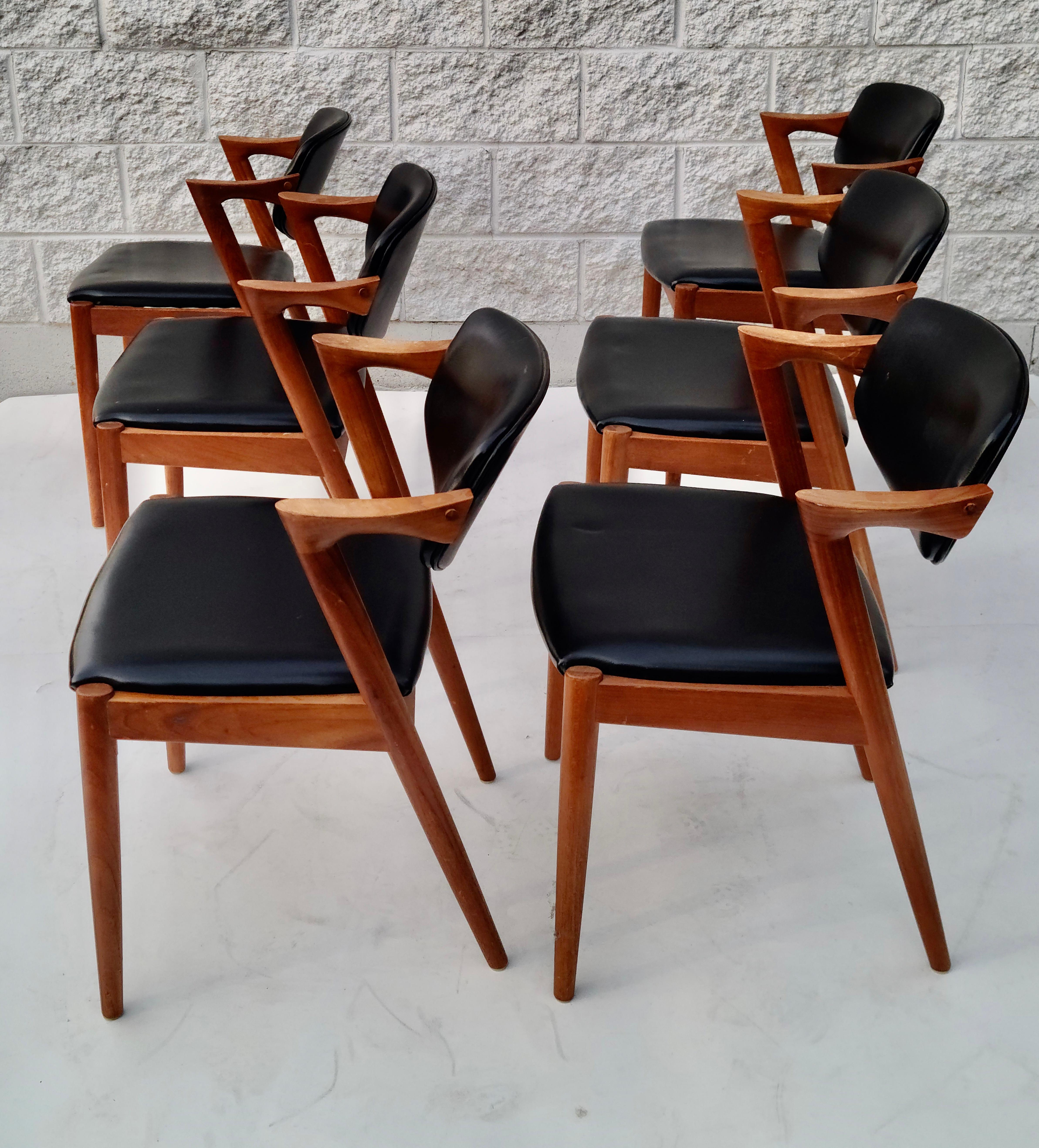 Kai Kristiansen Danish Teak Dining Chairs Set of 6 Model 42 13
