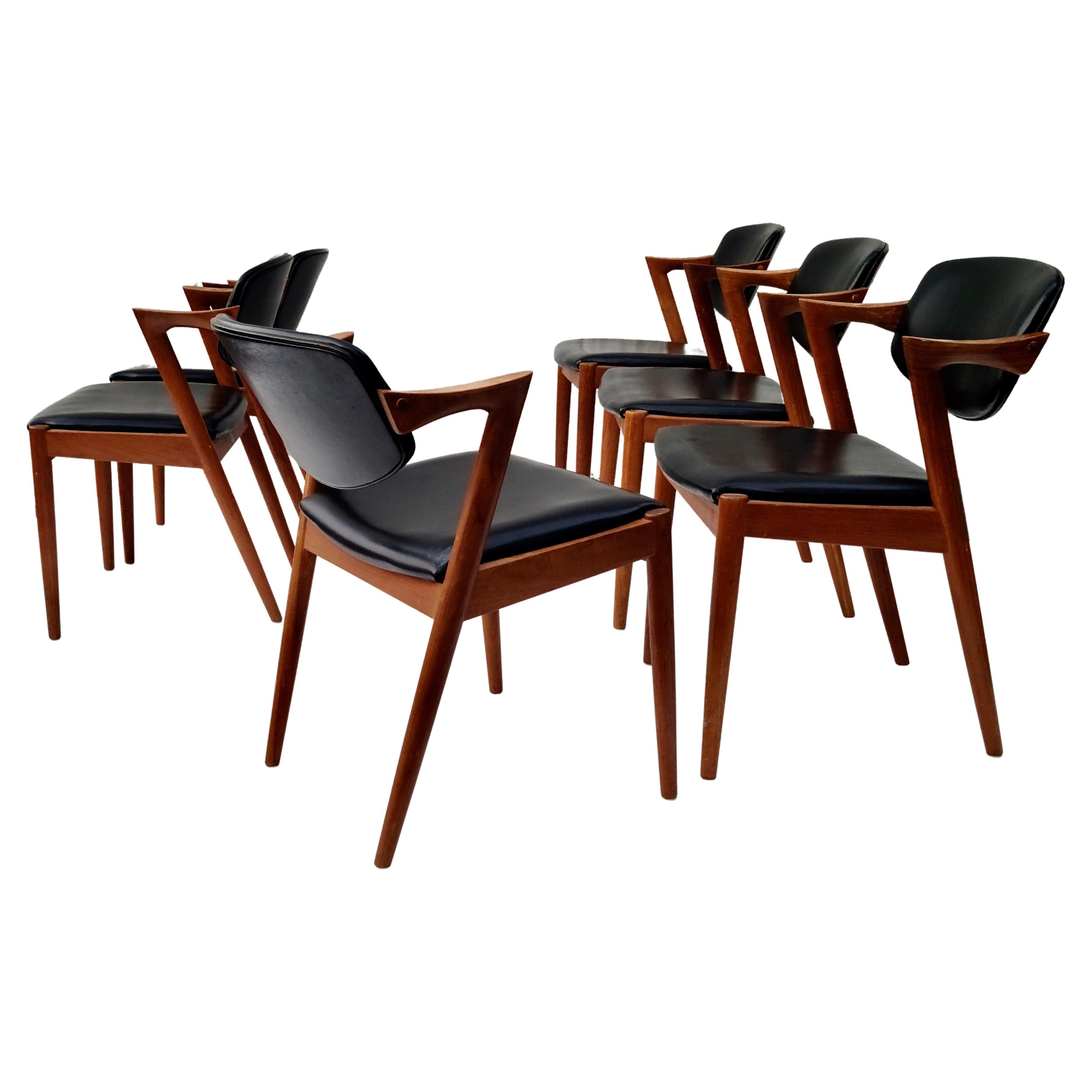 Kai Kristiansen Danish Teak Dining Chairs Set of 6 Model 42 In Good Condition In Fraser, MI
