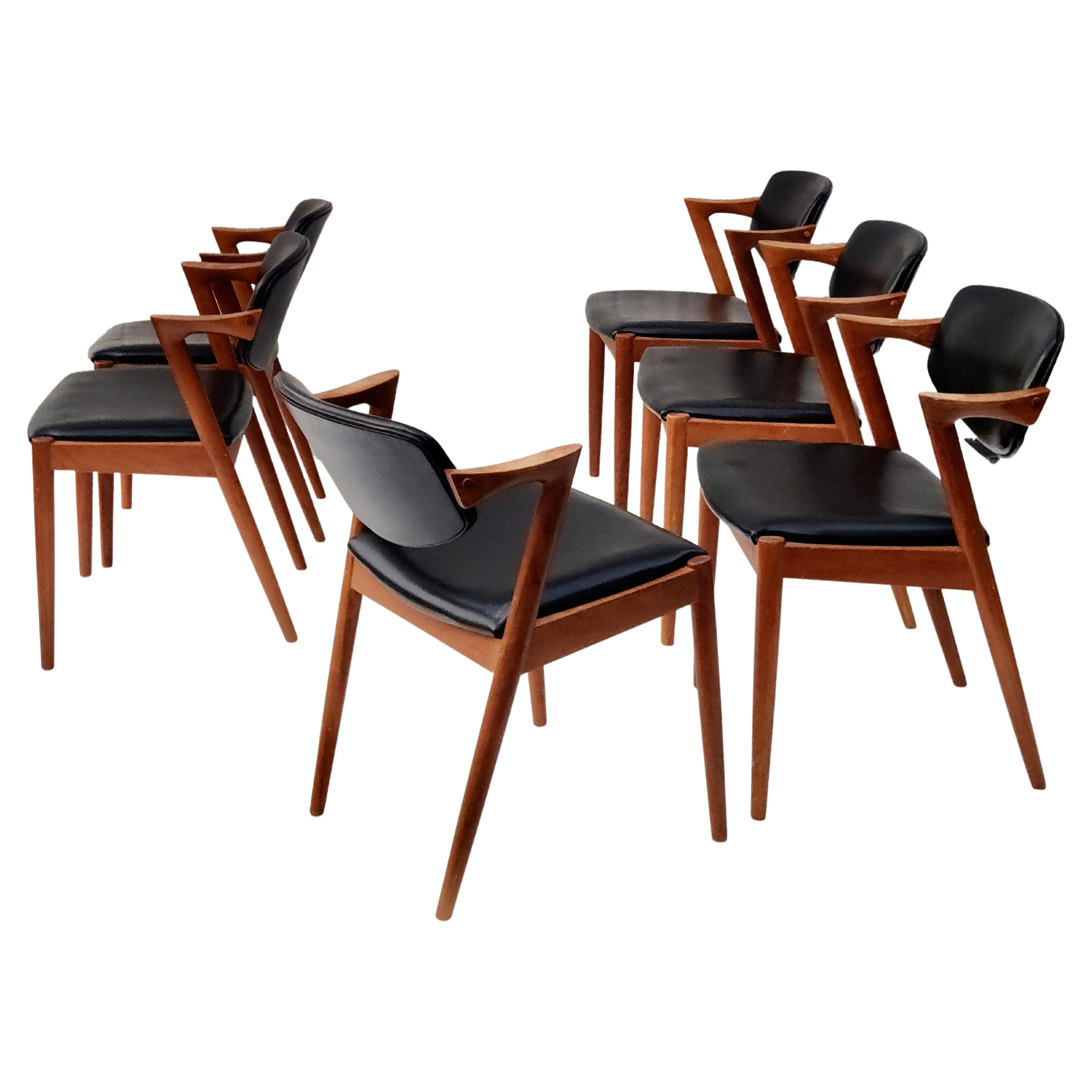 Mid-20th Century Kai Kristiansen Danish Teak Dining Chairs Set of 6 Model 42