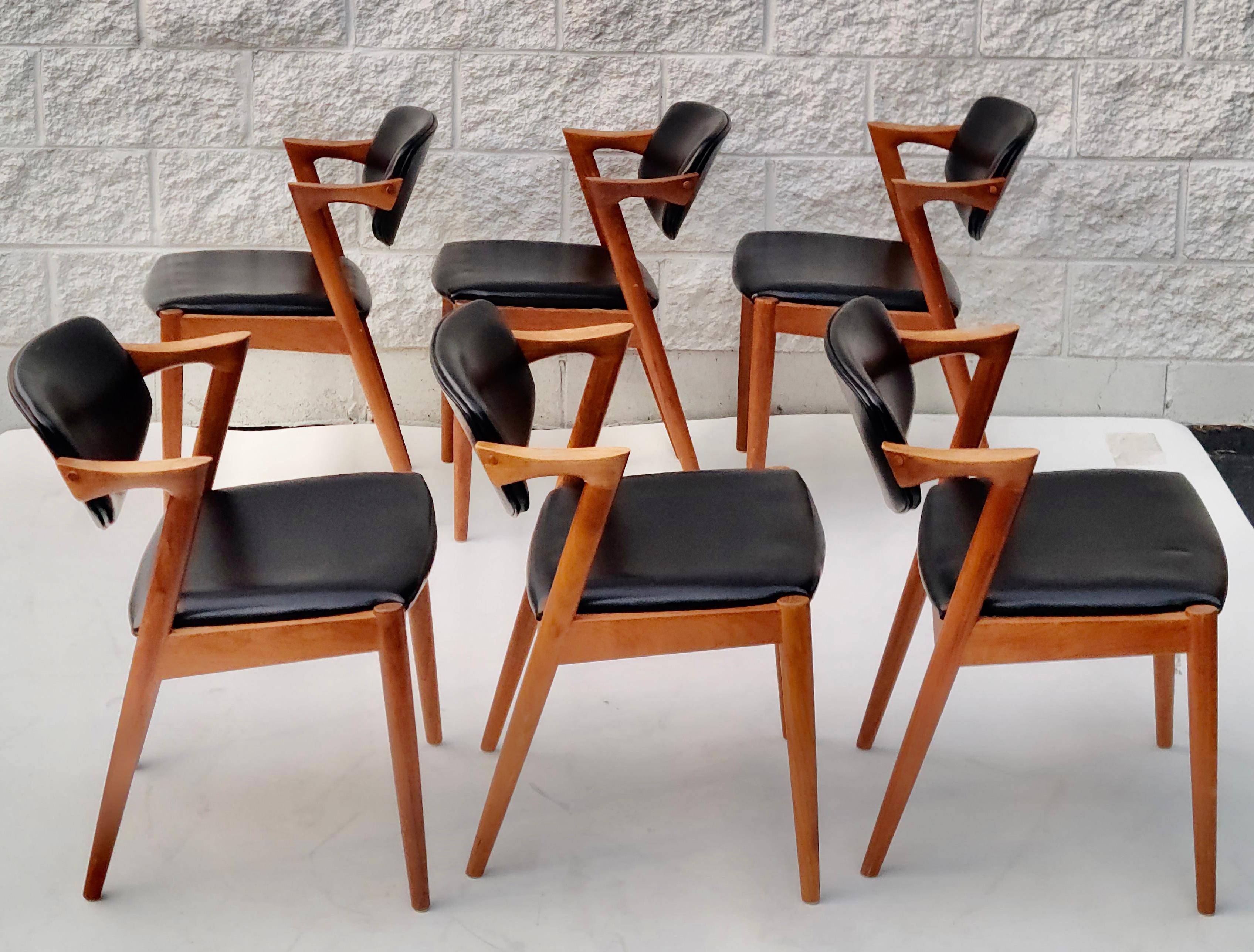 Kai Kristiansen Danish Teak Dining Chairs Set of 6 Model 42 3