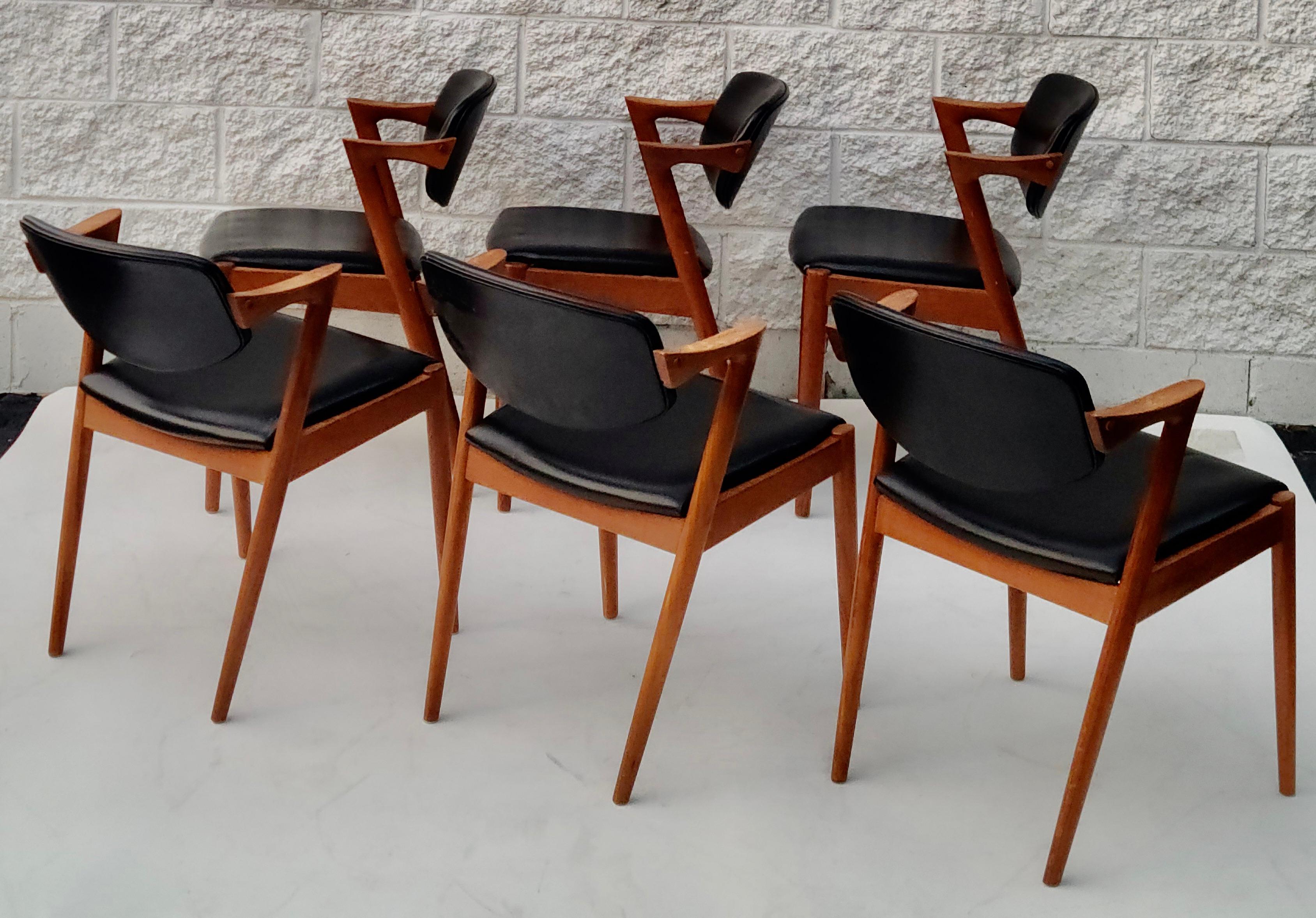 Kai Kristiansen Danish Teak Dining Chairs Set of 6 Model 42 4