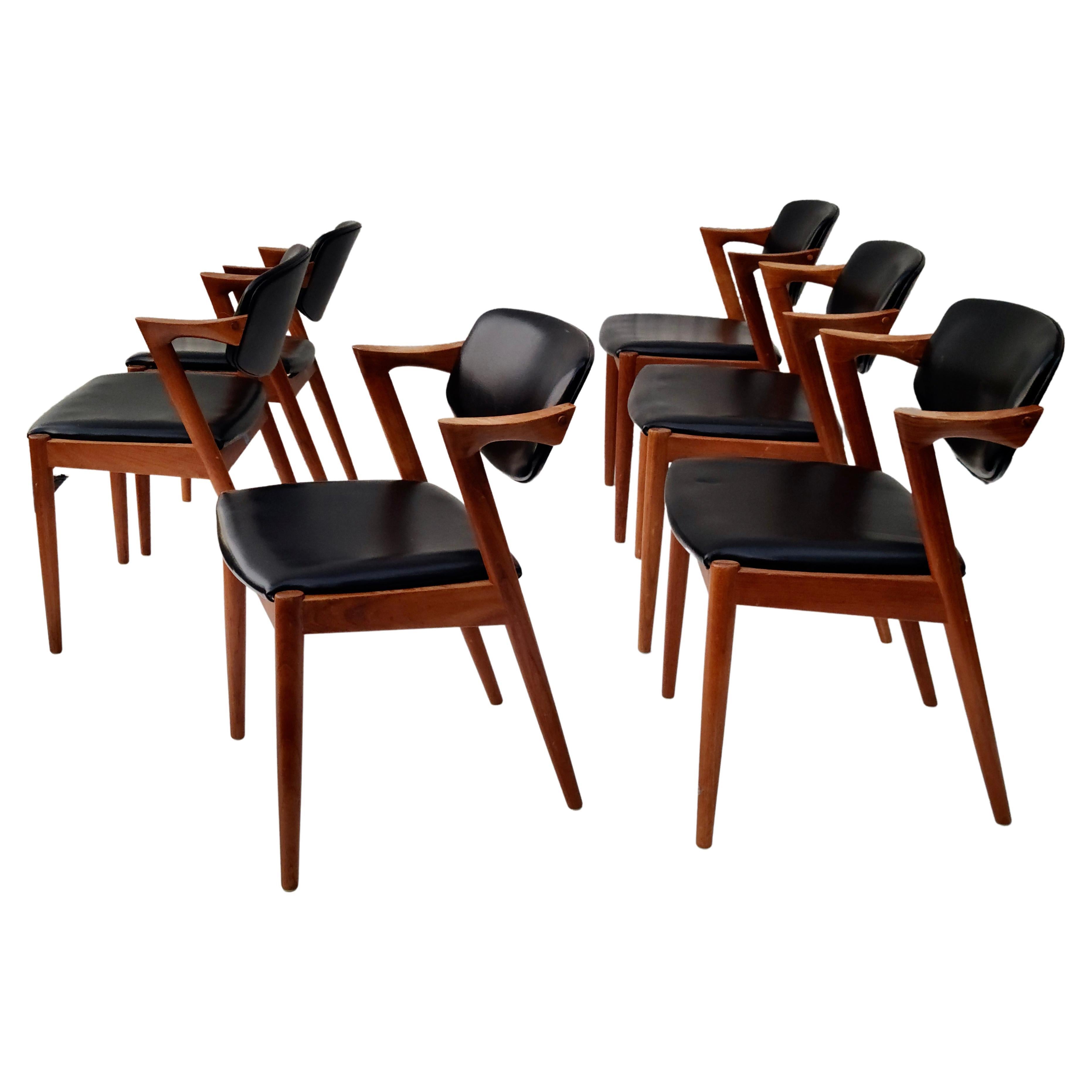 Kai Kristiansen Danish Teak Dining Chairs Set of 6 Model 42