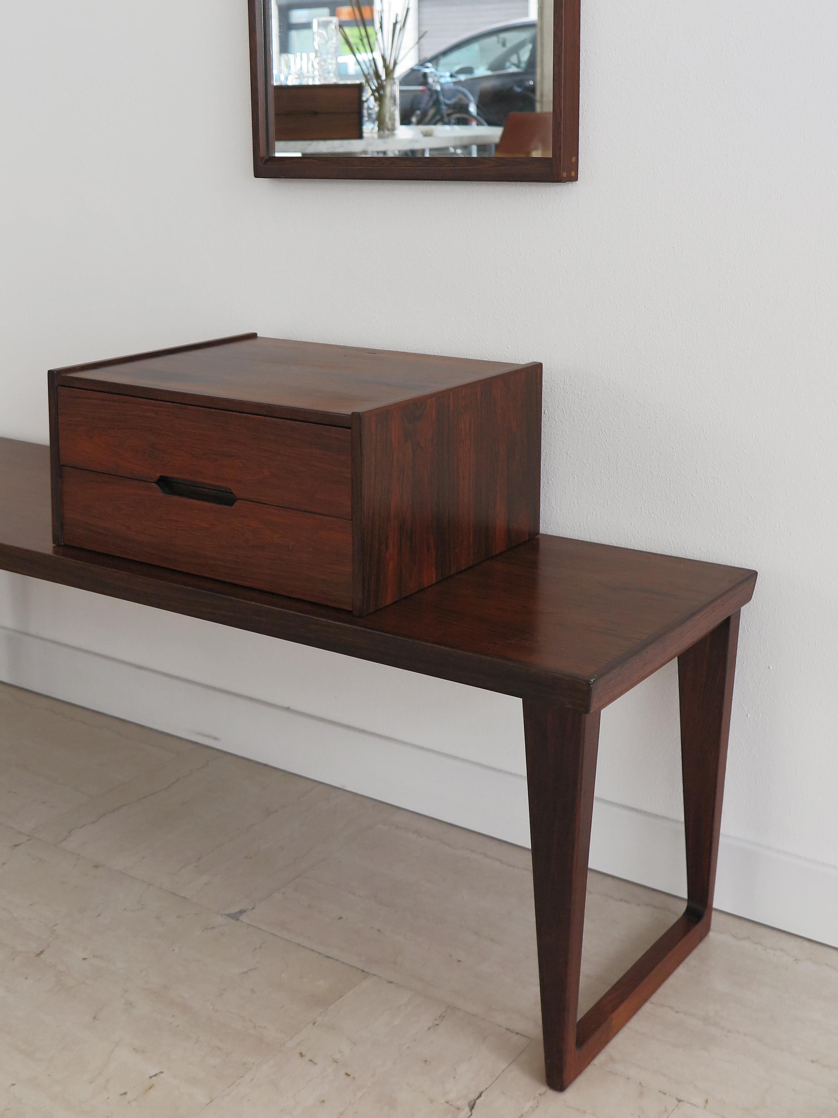 European Kai Kristiansen Dark Wood Bench, Drawers and Mirror for Aksel Kjesgaard Set 1960 For Sale