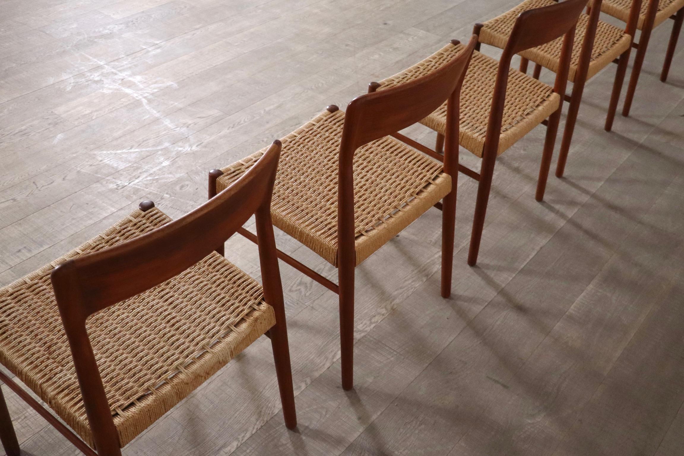 Kai Kristiansen Dining Chairs In Teak And Papercord For KS Mobler, Denmark 1960s 4