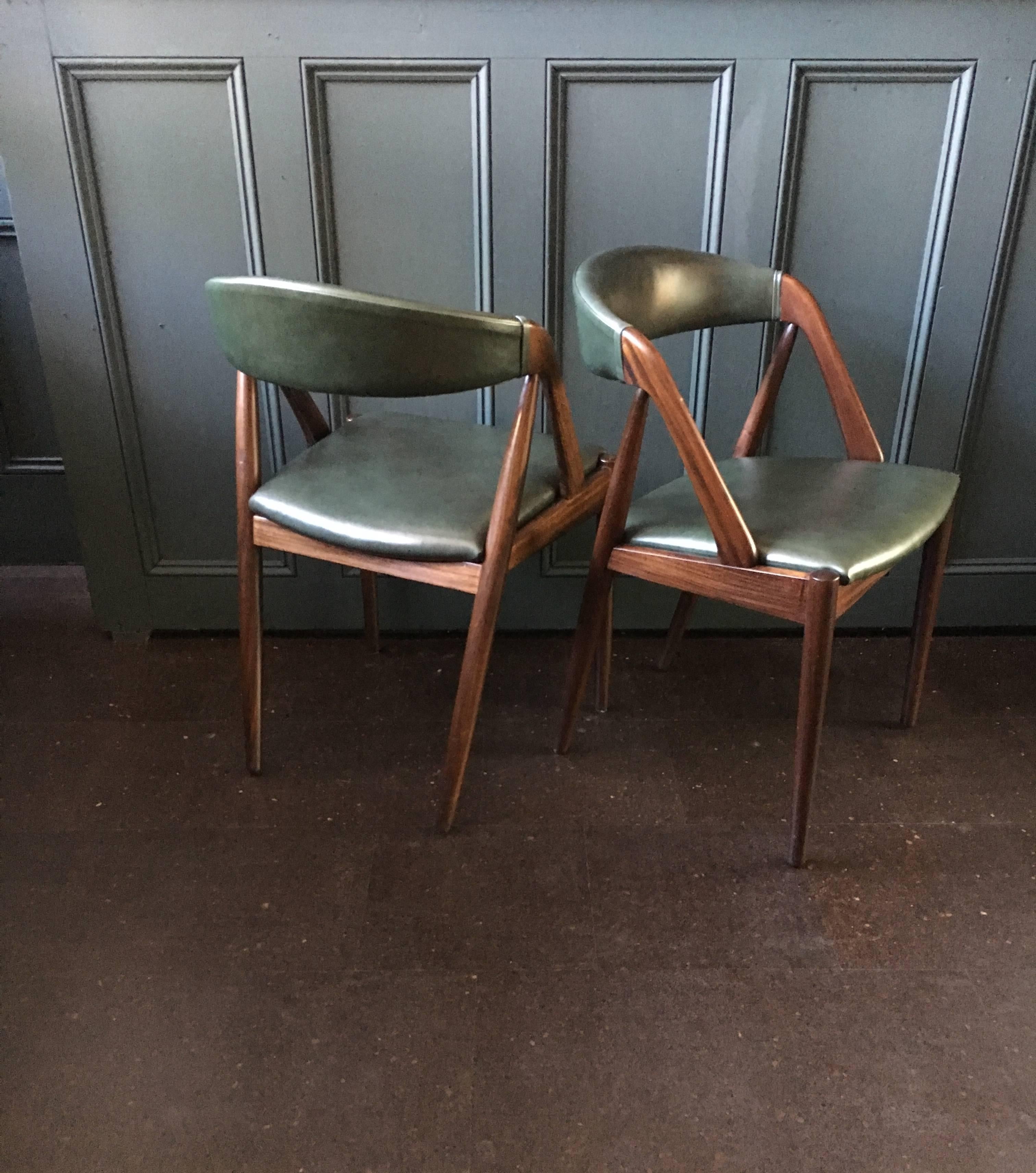 Danish Kai Kristiansen Dining Chairs, model 31, restored set of 4.