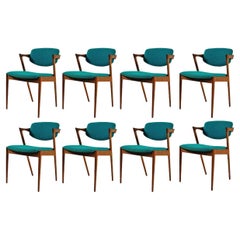 Kai Kristiansen Eight Fully Restored Dining Chairs in Teak inc. Custom Upholstry
