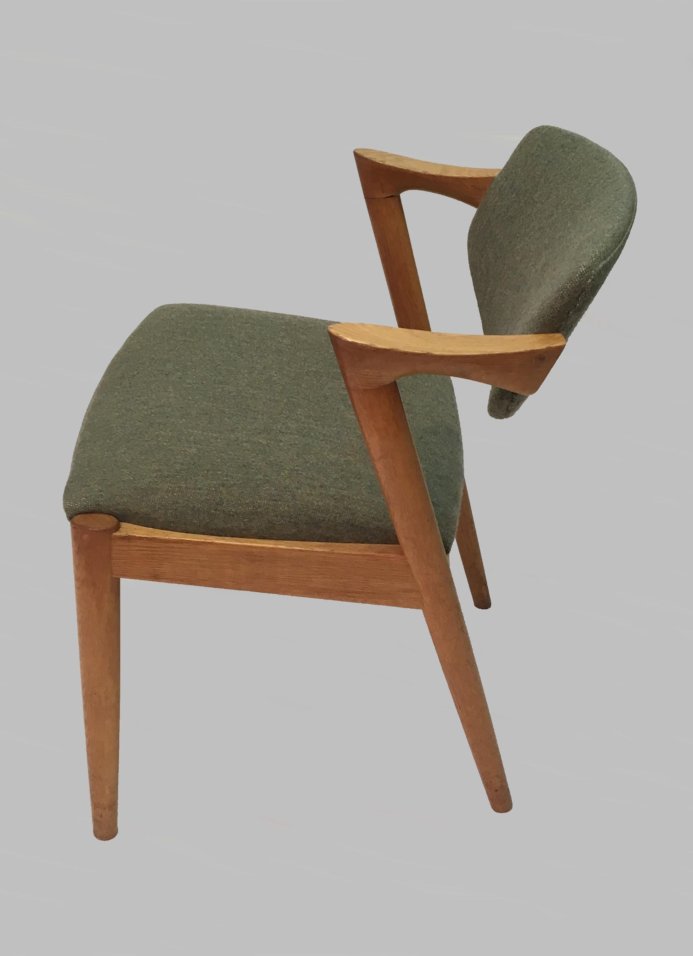 Scandinavian Modern Kai Kristiansen Eight Restored Oak Dining Chairs, Including Custom Reupholstery For Sale